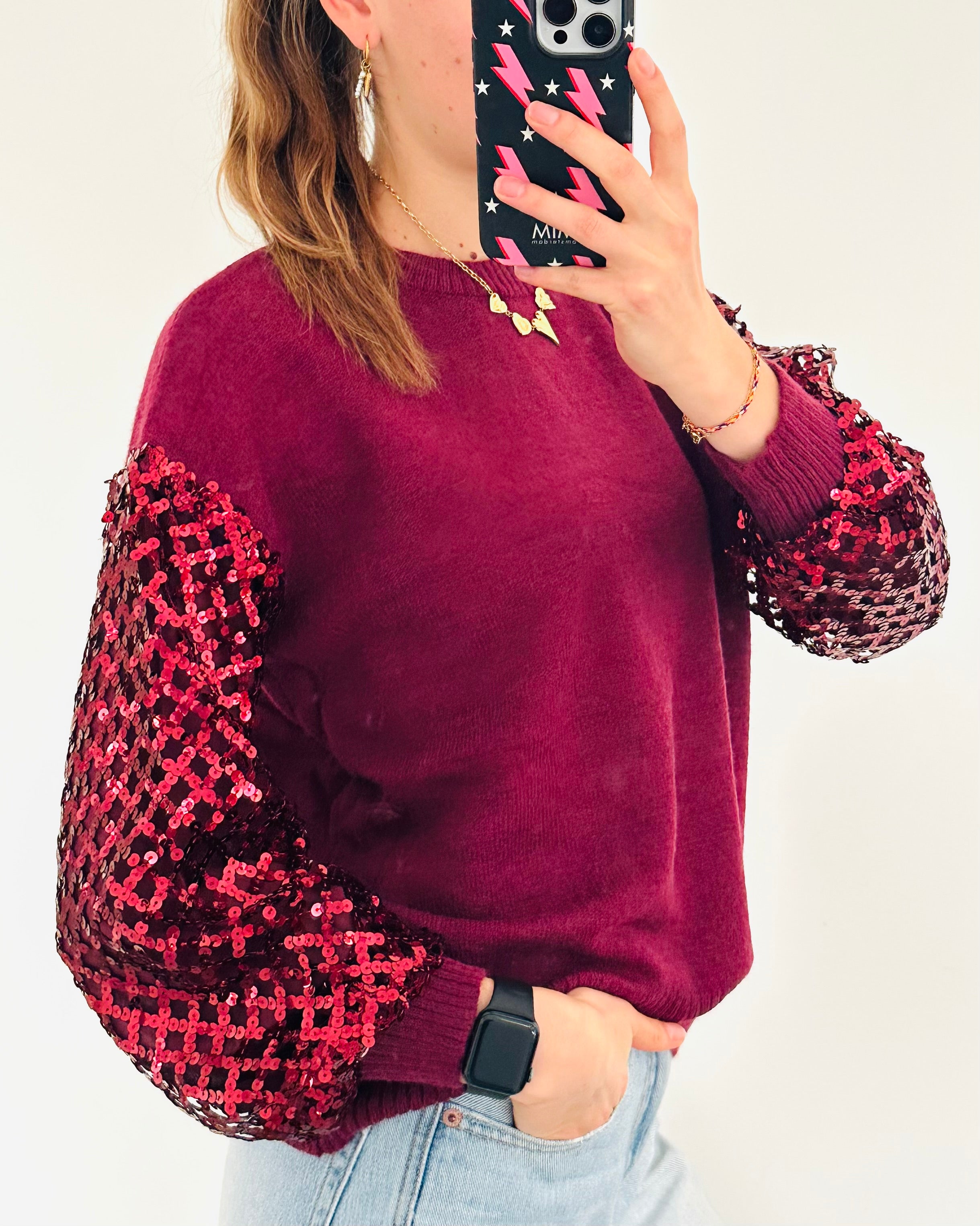 Glitter trui bordeaux