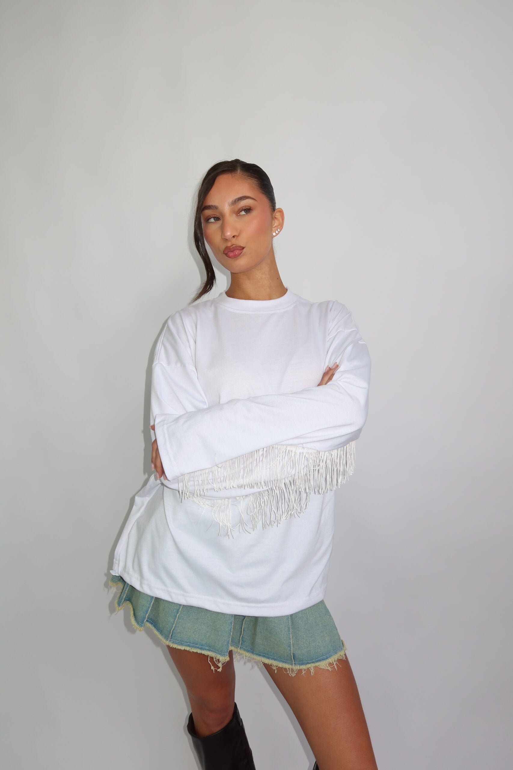 Coastal fringe longsleeve white