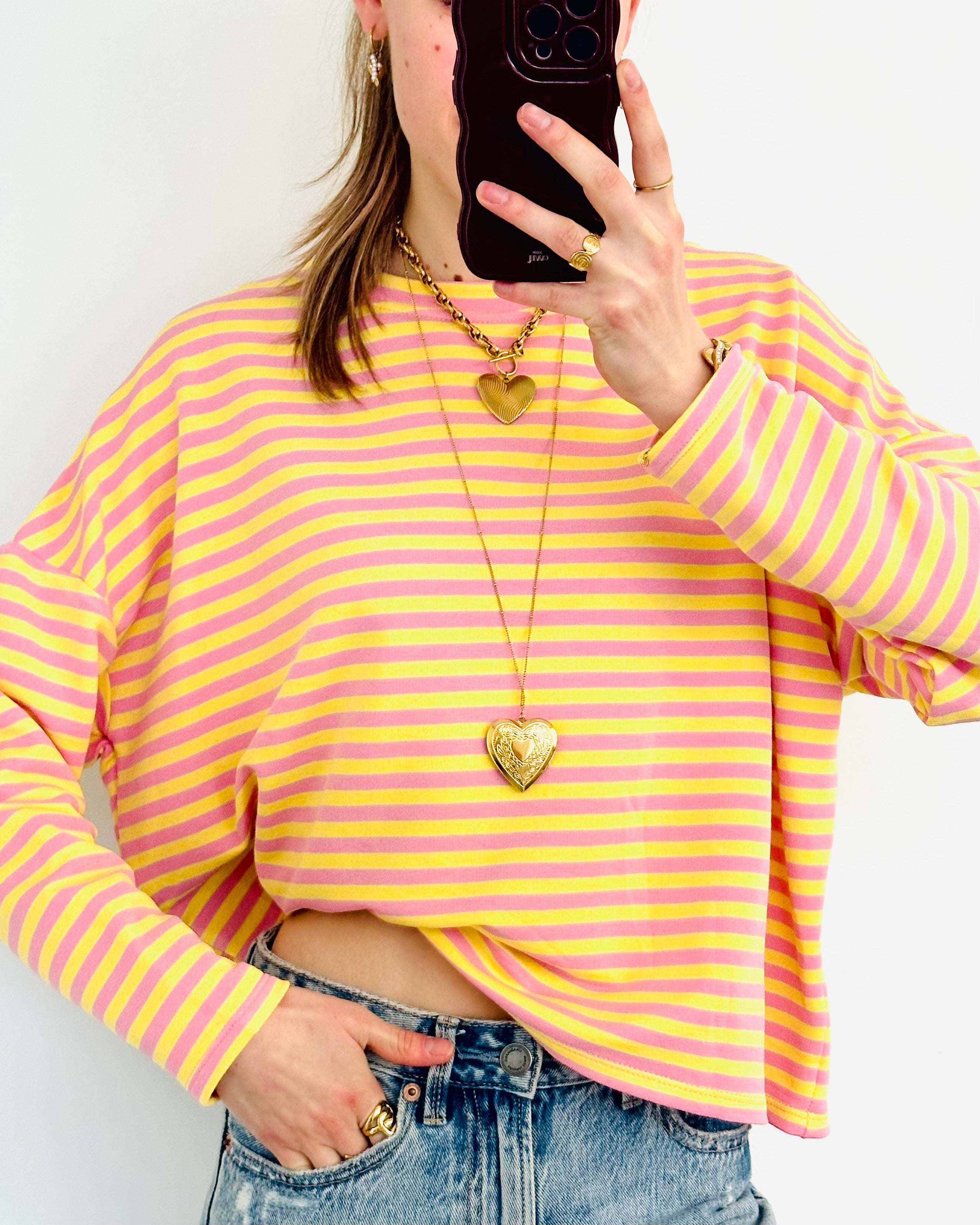 Casual stripe longsleeve pink yellow