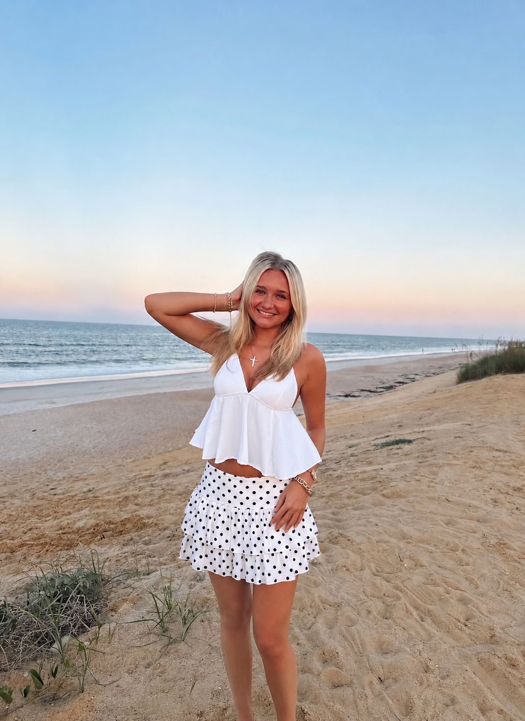 Polka dot skirt white