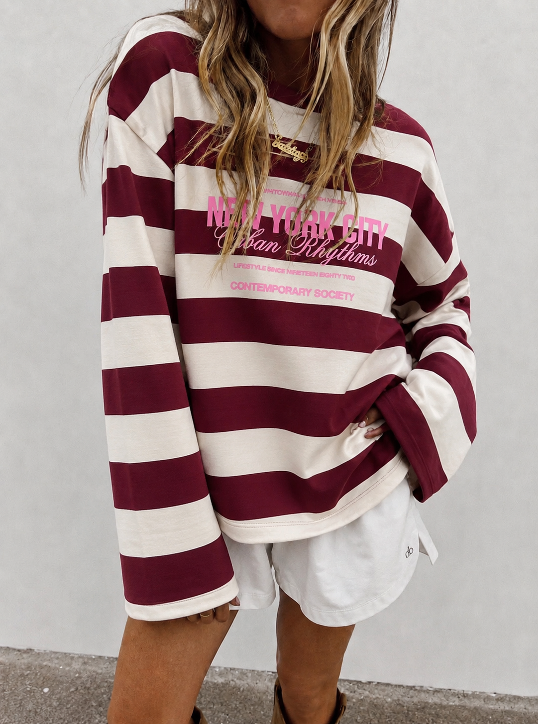 NYC striped sweatshirt bordeaux