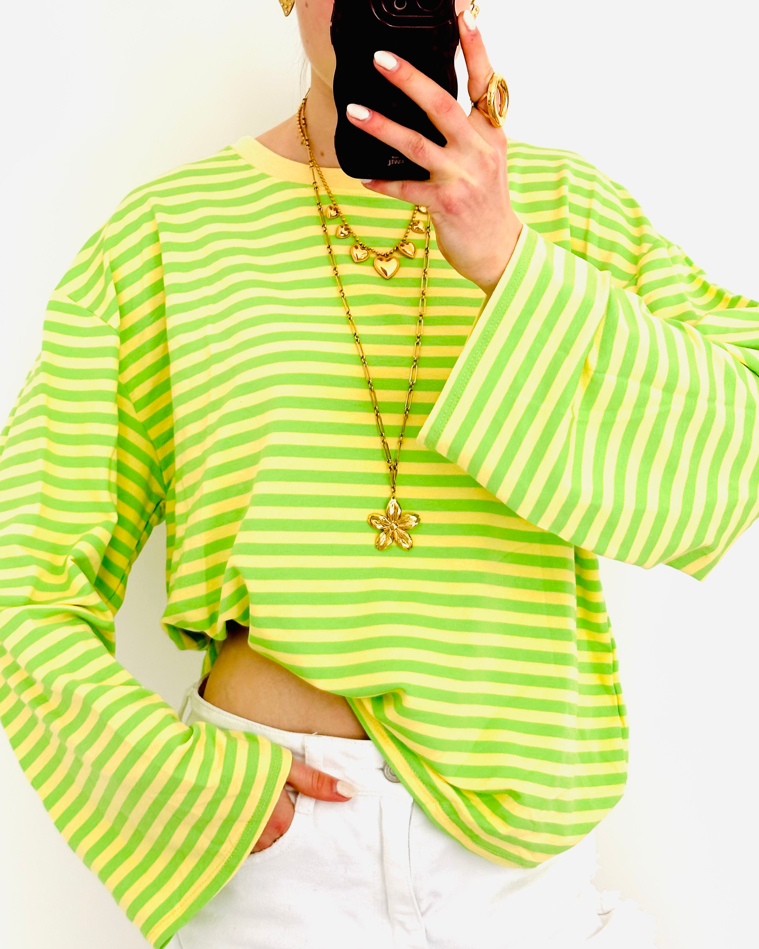 Casual stripe longsleeve lime green