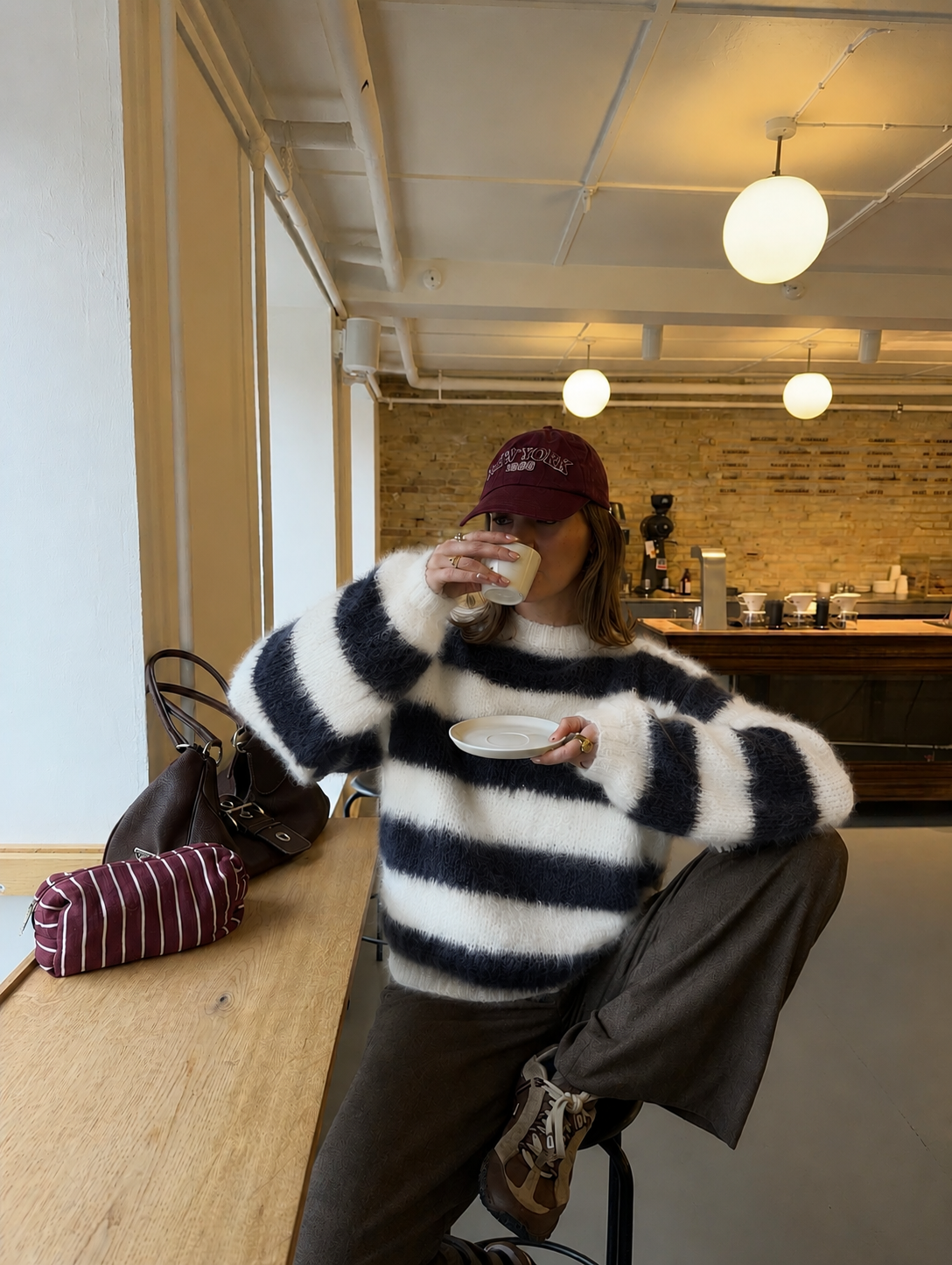Molly fluffy trui striped navy