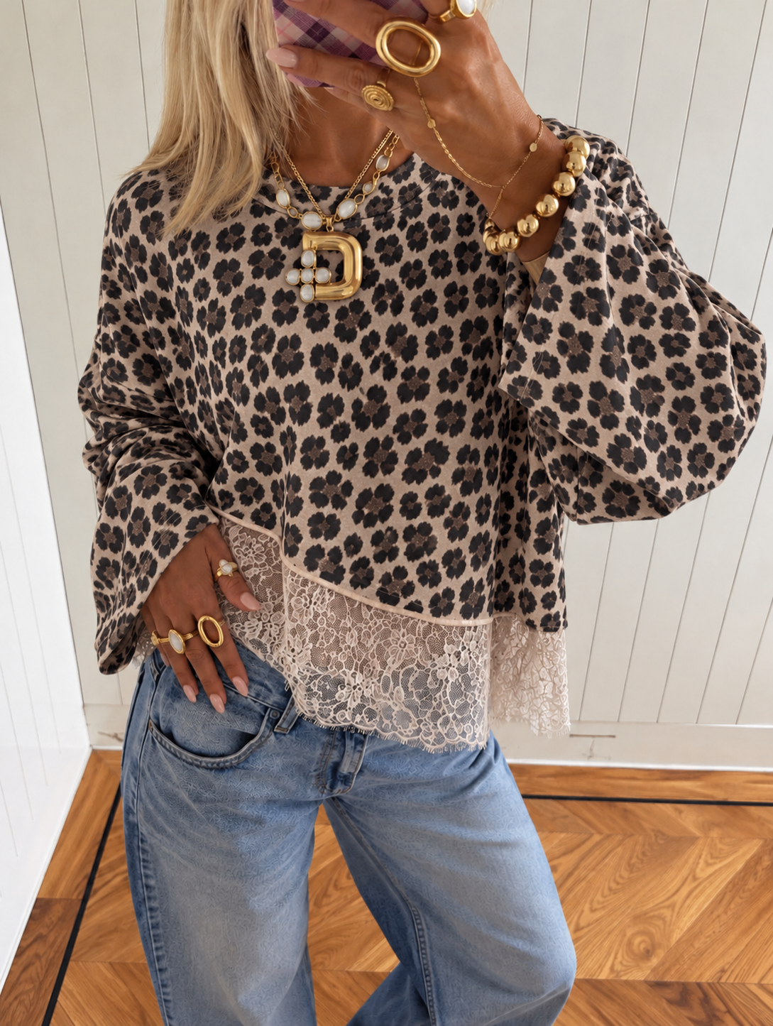 Premium lace sweatshirt leopard