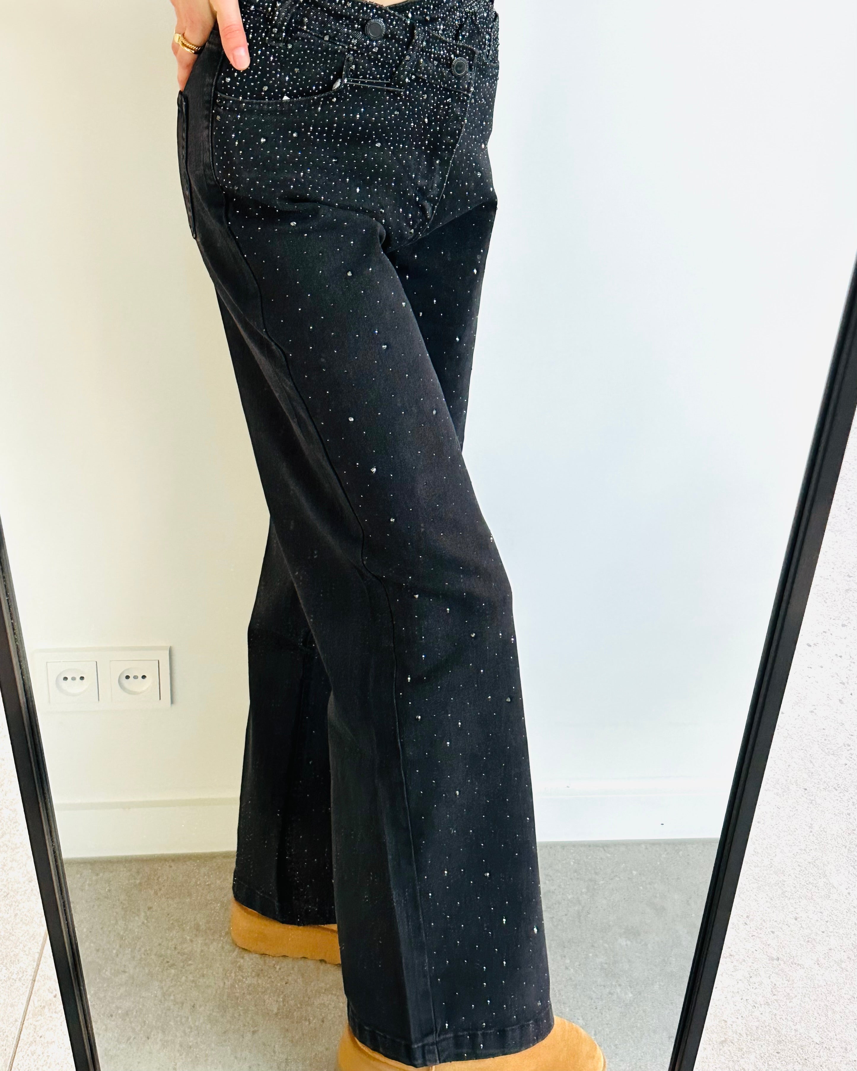 Straight leg jeans glitter zwart