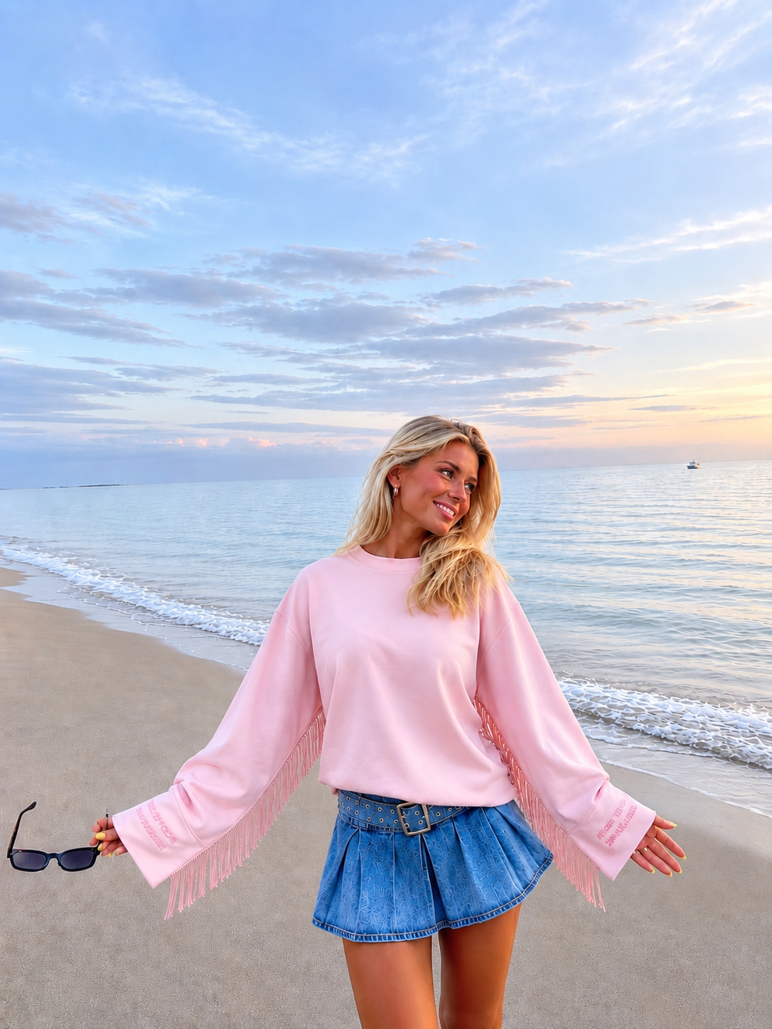 Coastal fringe longsleeve pink