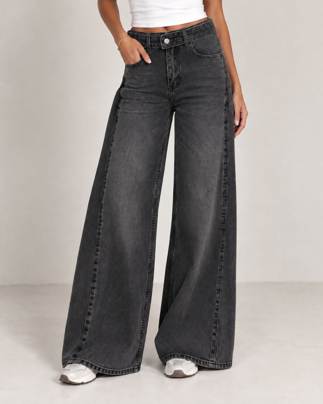 Redefined belted wide leg dark grey