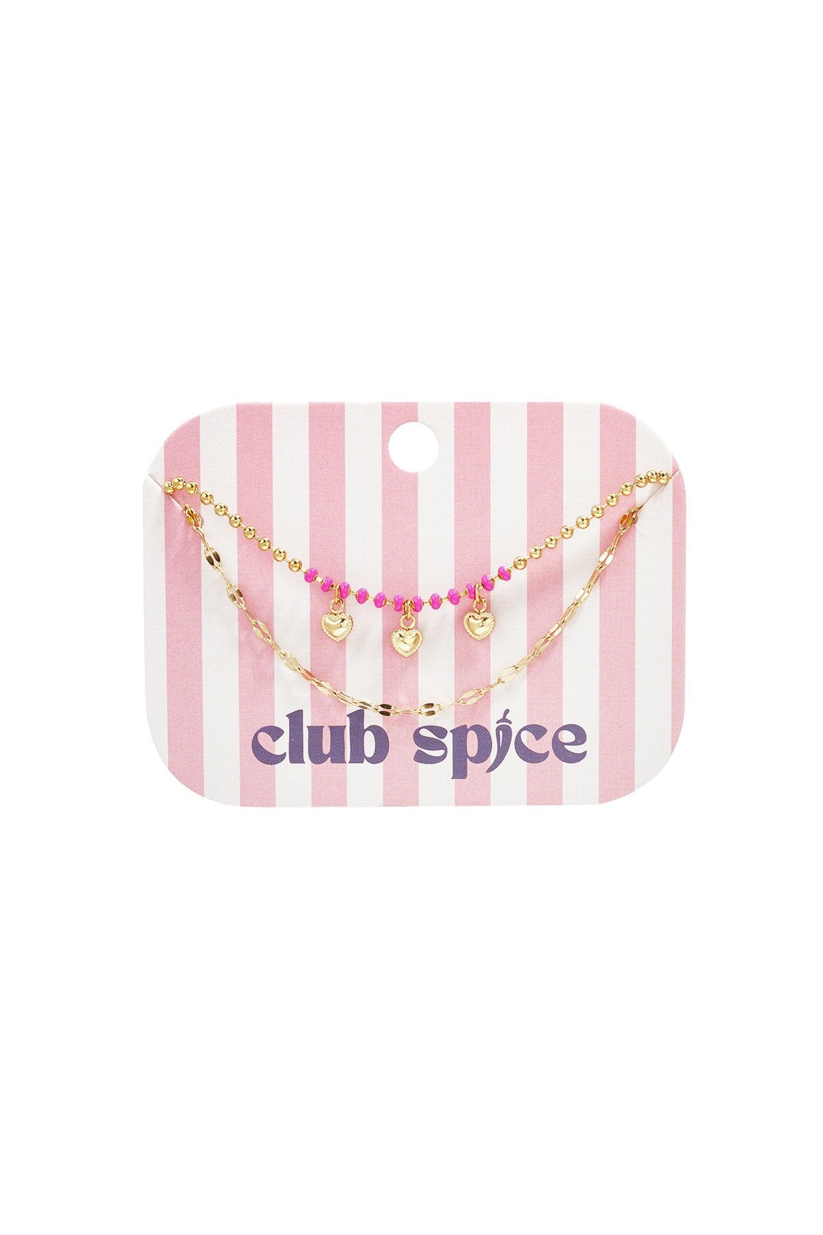 Double heart armband goud roze