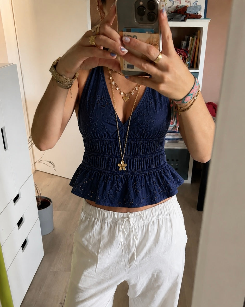 Lace top halter navy