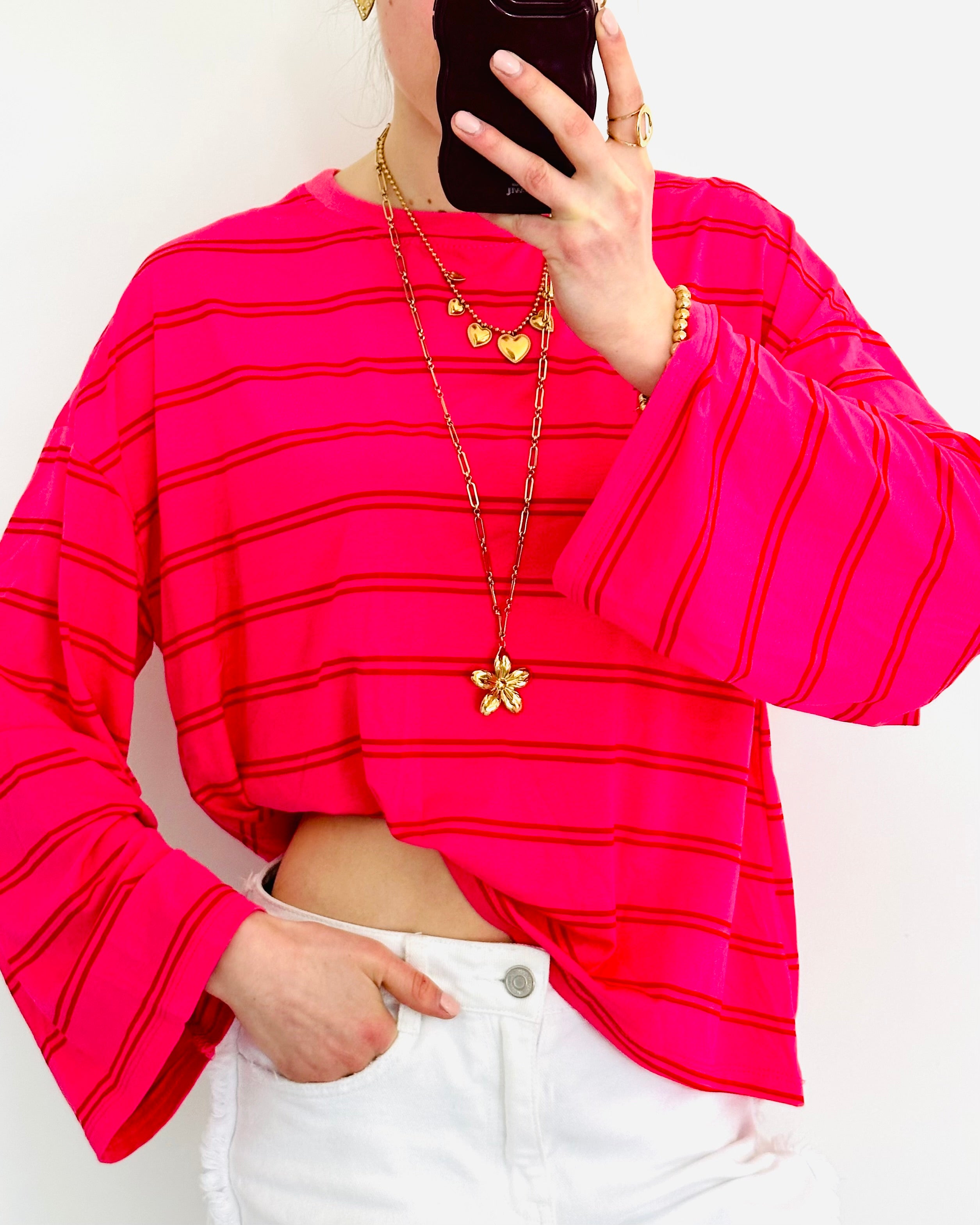 Limited Casual stripe longsleeve fuchsia pink