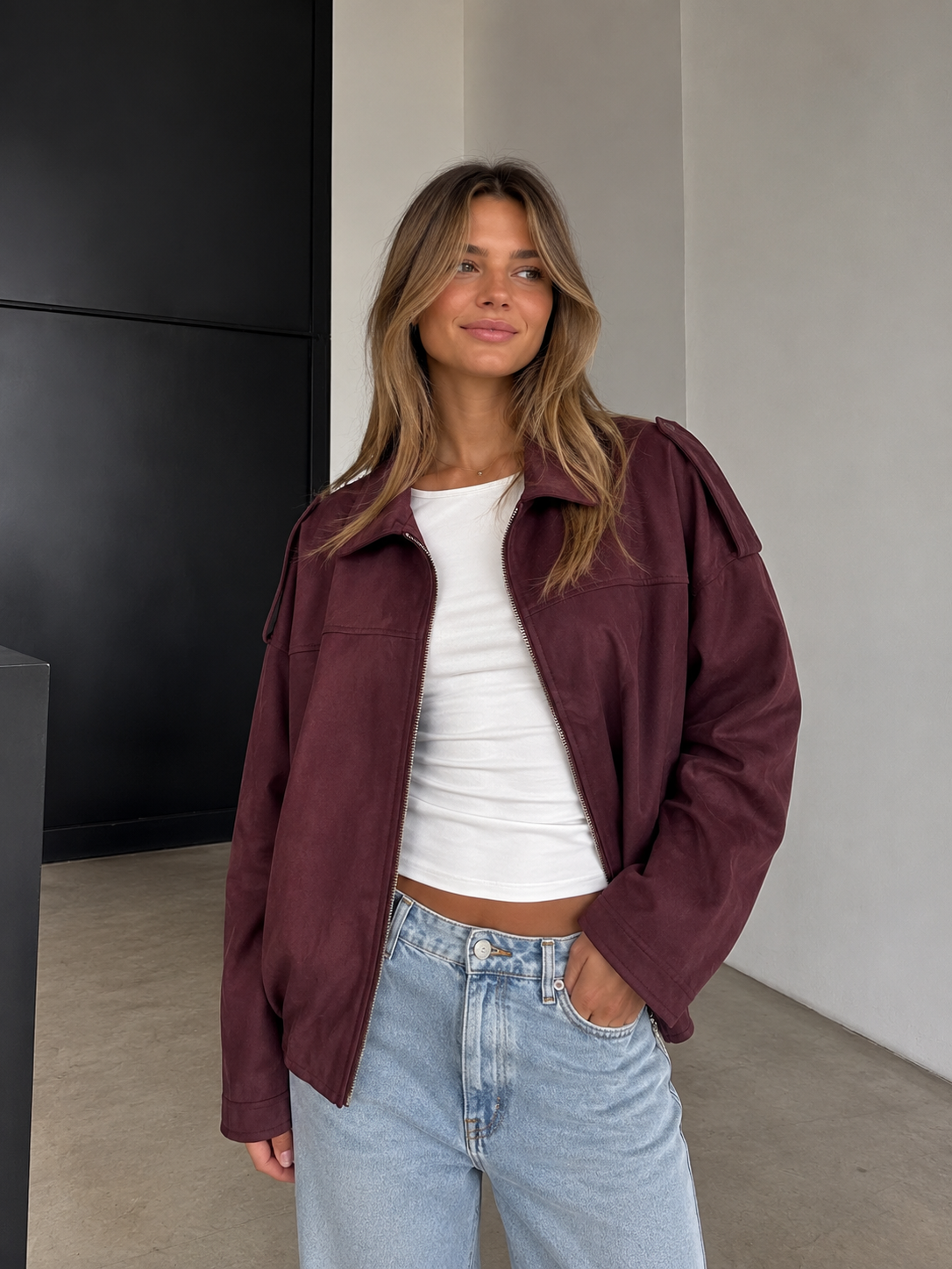 Fall jacket suède bordeaux