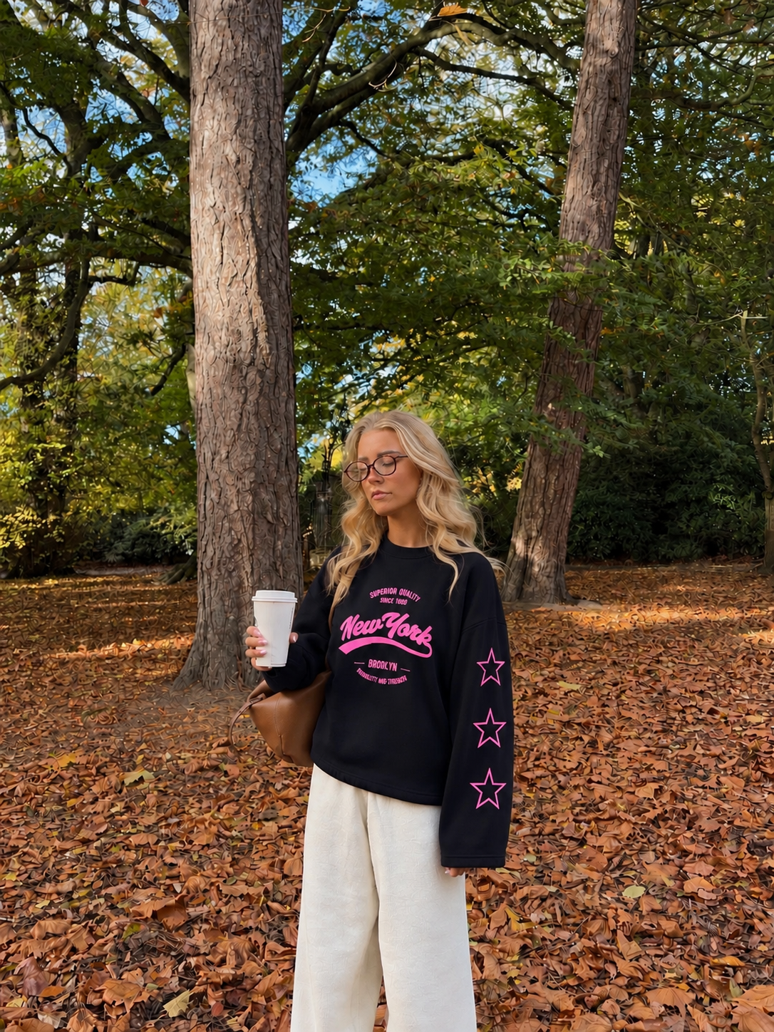 NYC star sweatshirt navy pink