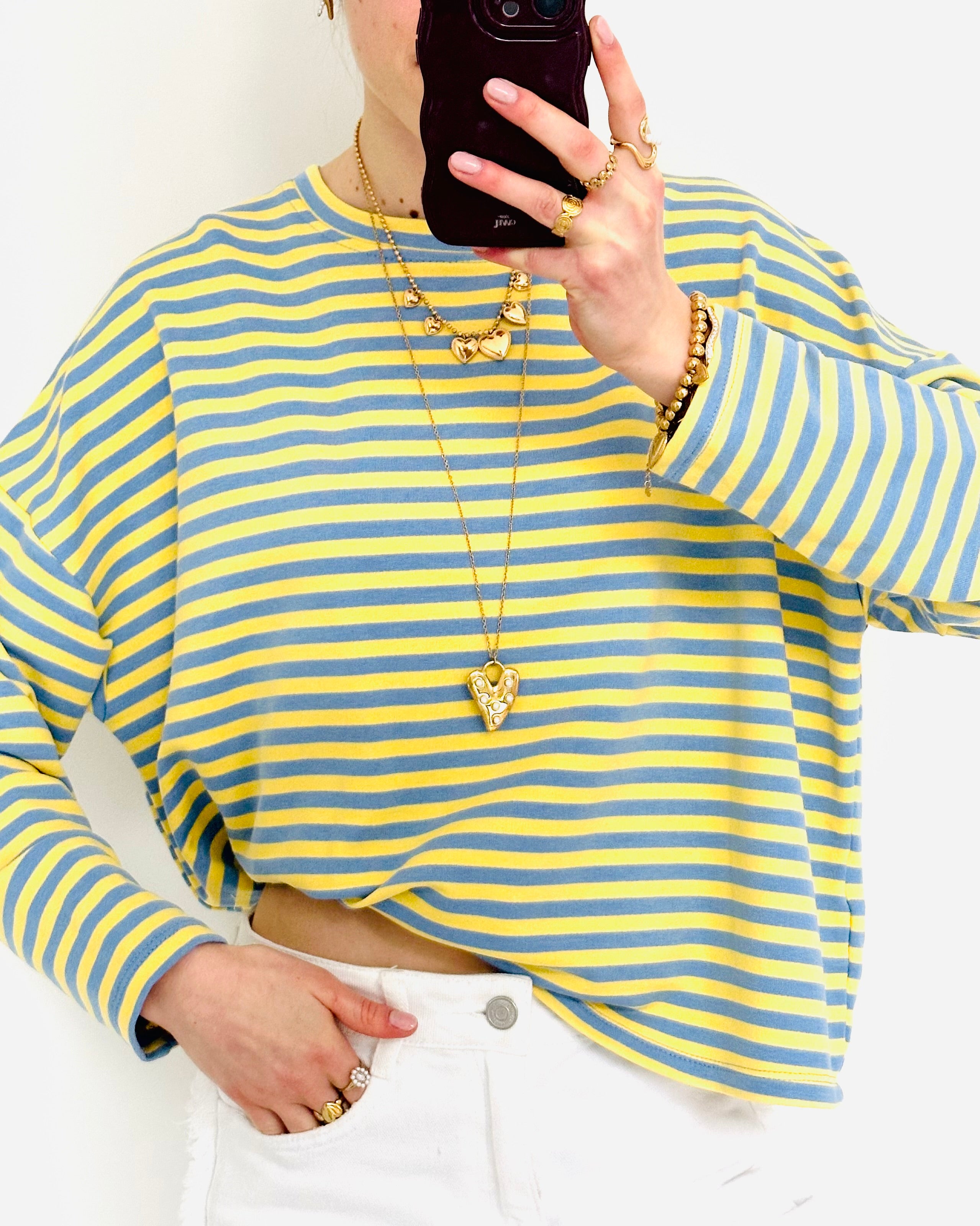 Casual stripe longsleeve light blue yellow