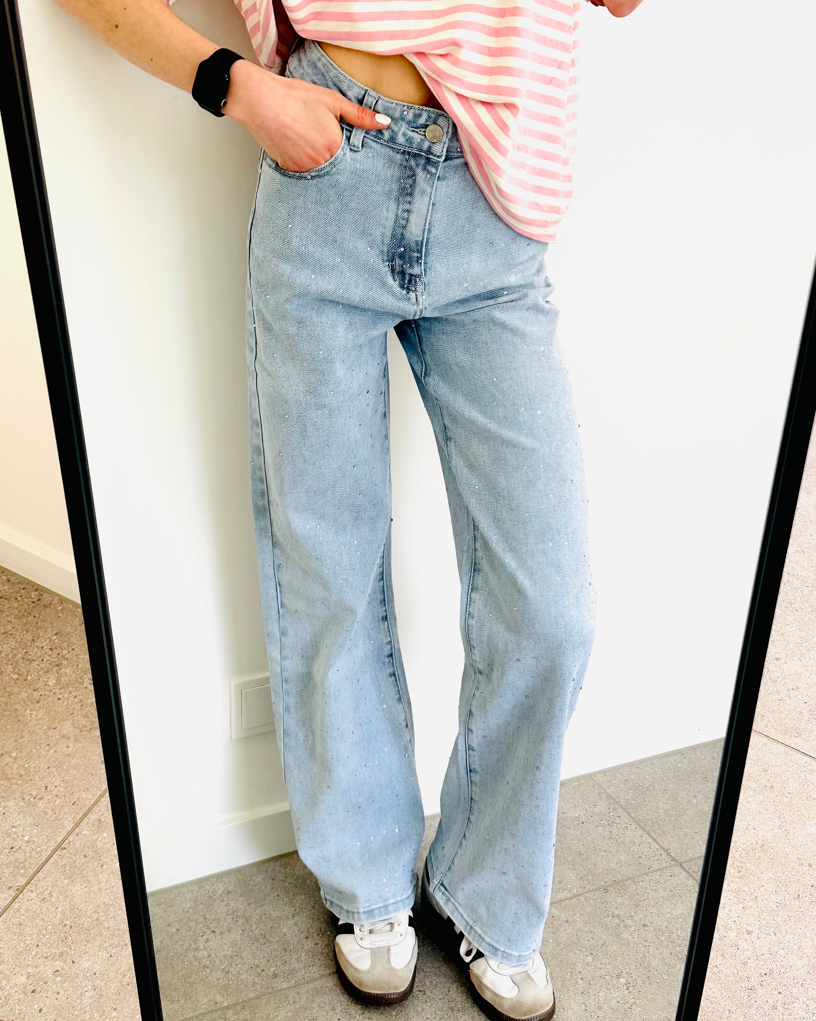 Limited glitter straight leg jeans pink