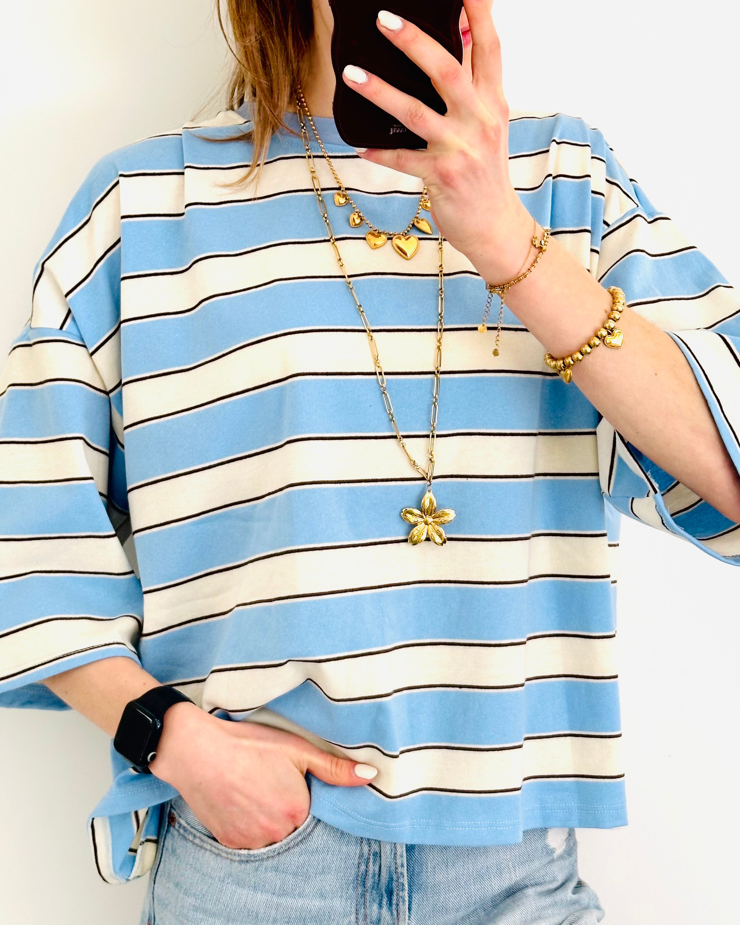 Limited shortsleeve strik blauw