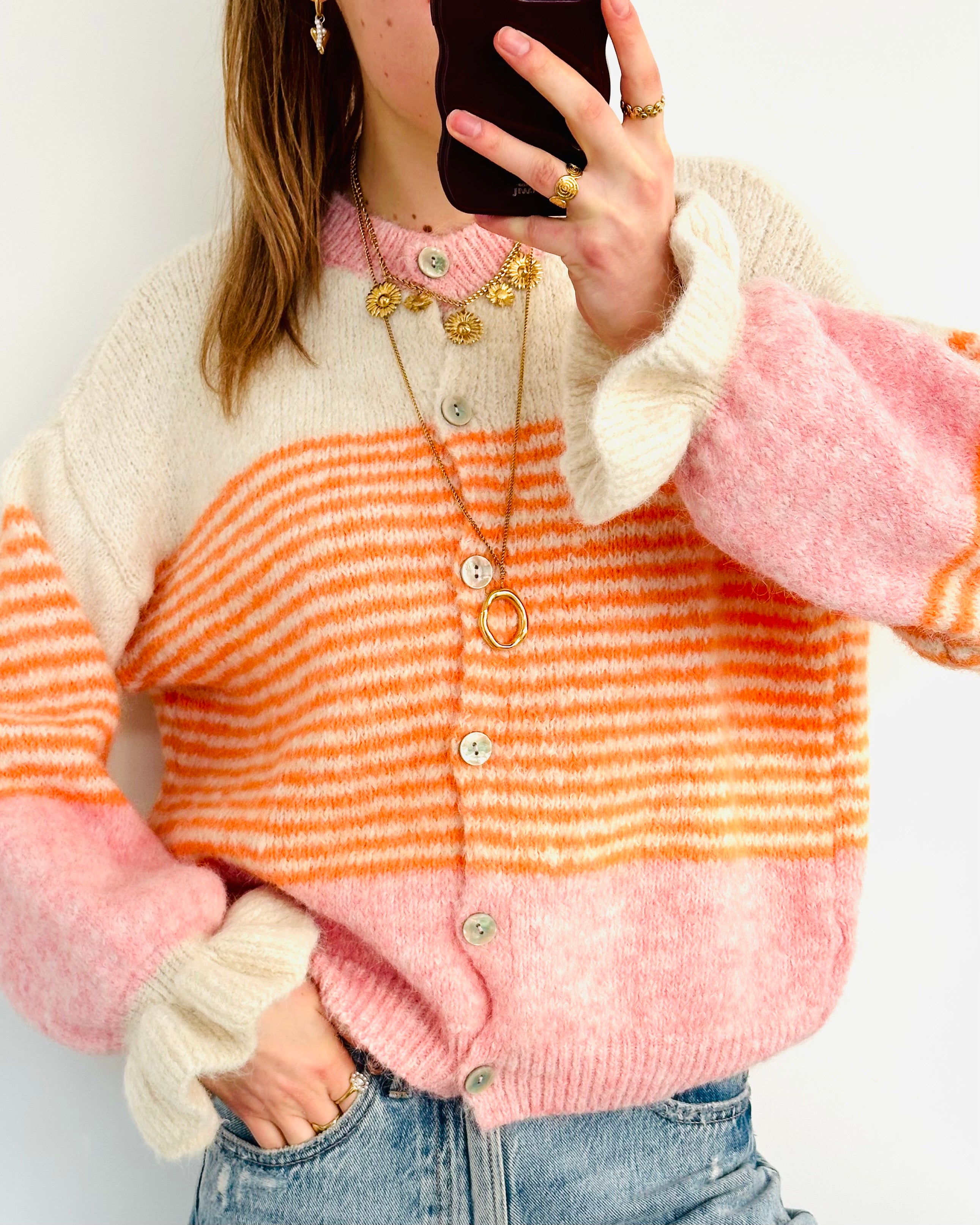 Cuddle cardigan pink orange
