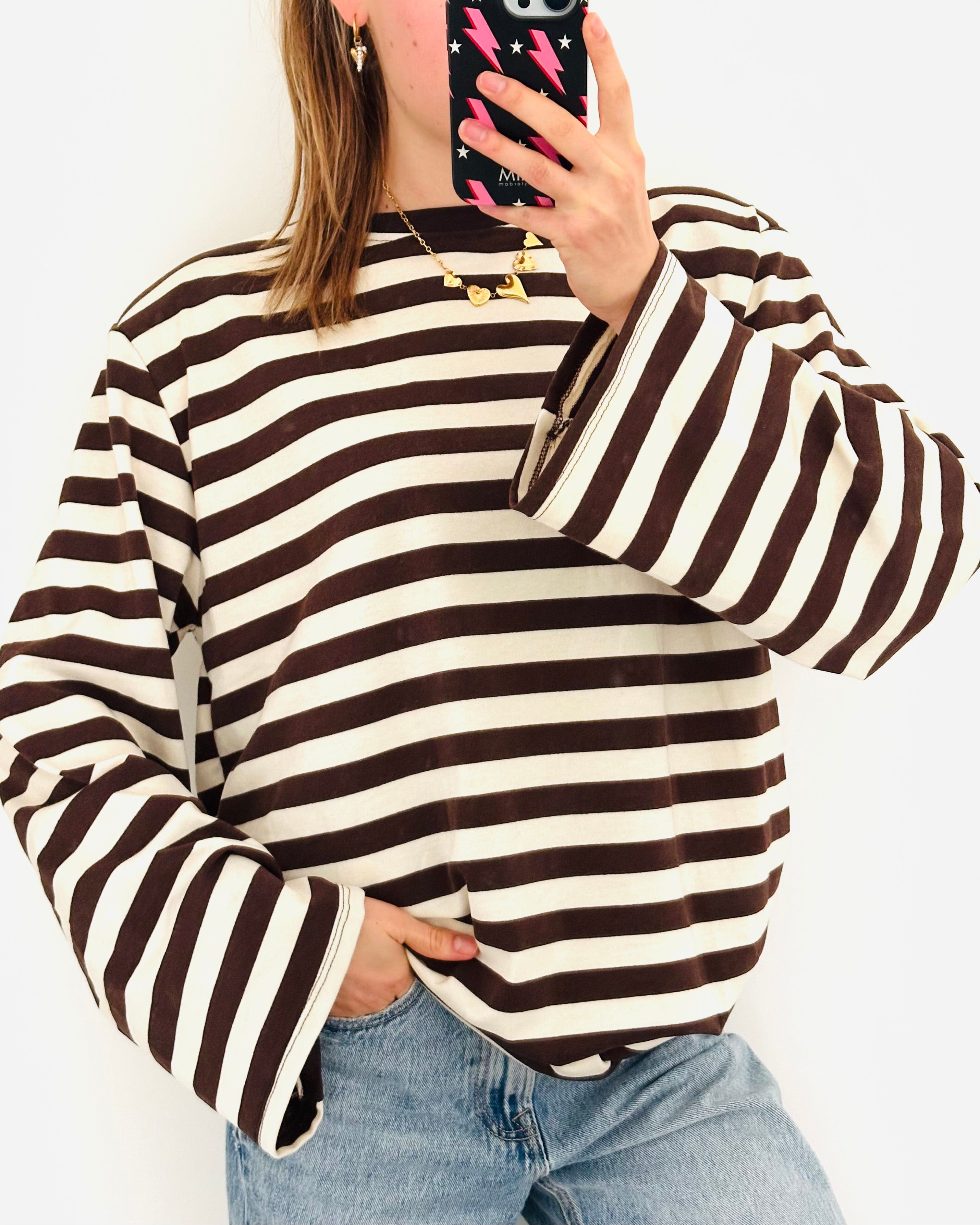 Casual stripe longsleeve taupe