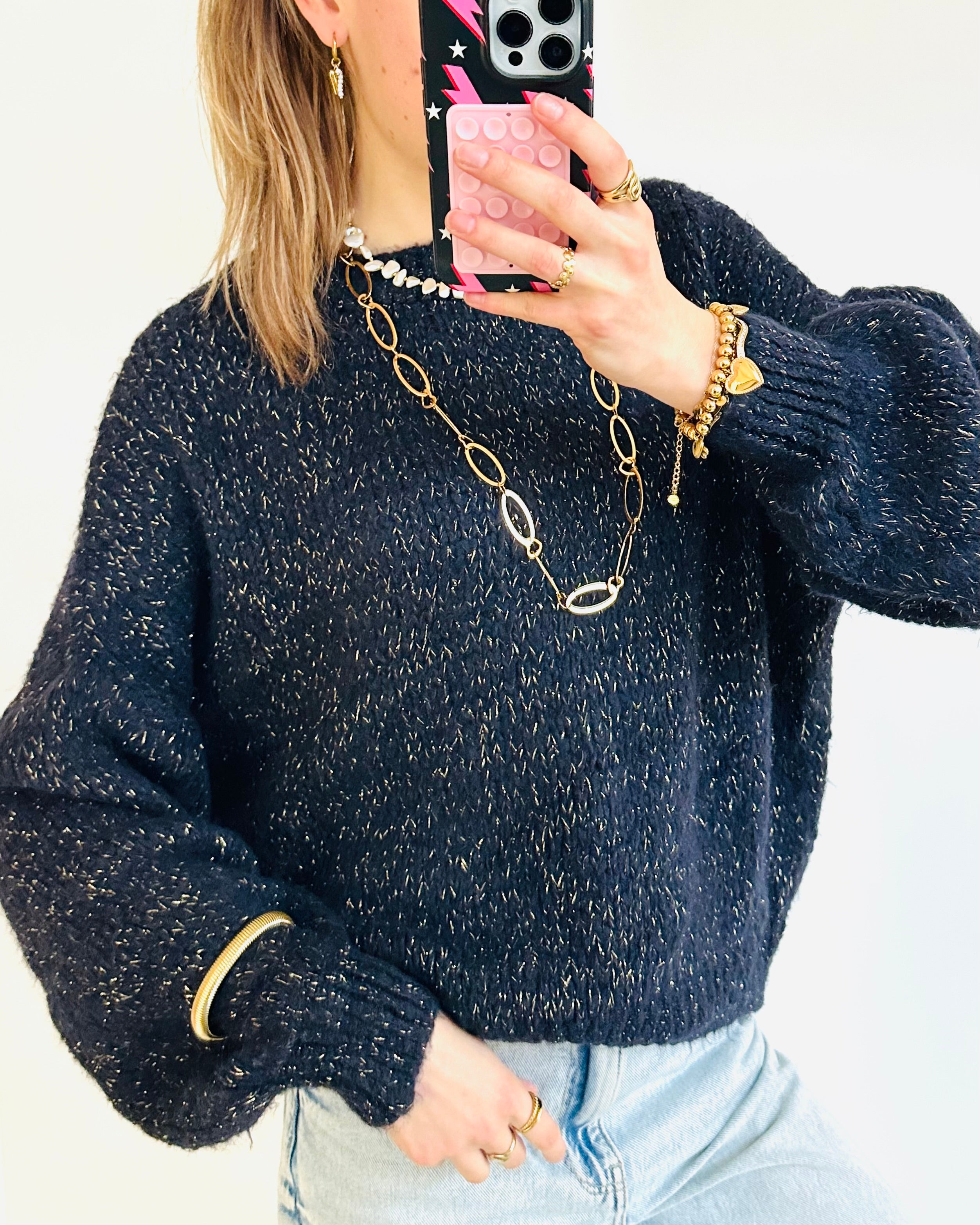 Comfy trui glitter navy