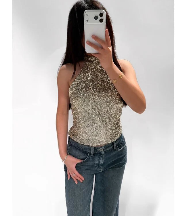 Halter glitter top champagne