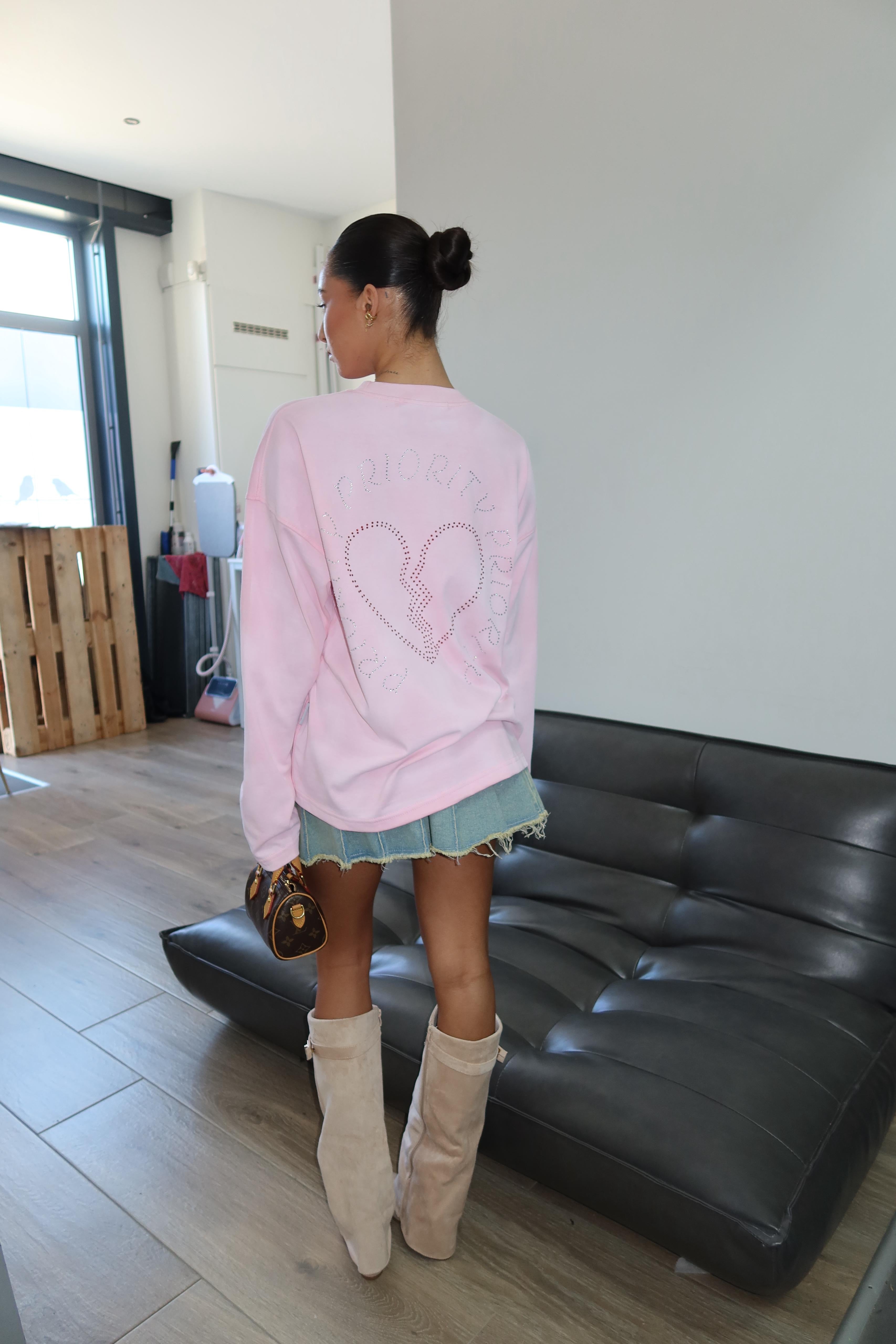 Priority rhinestone long sleeve roze