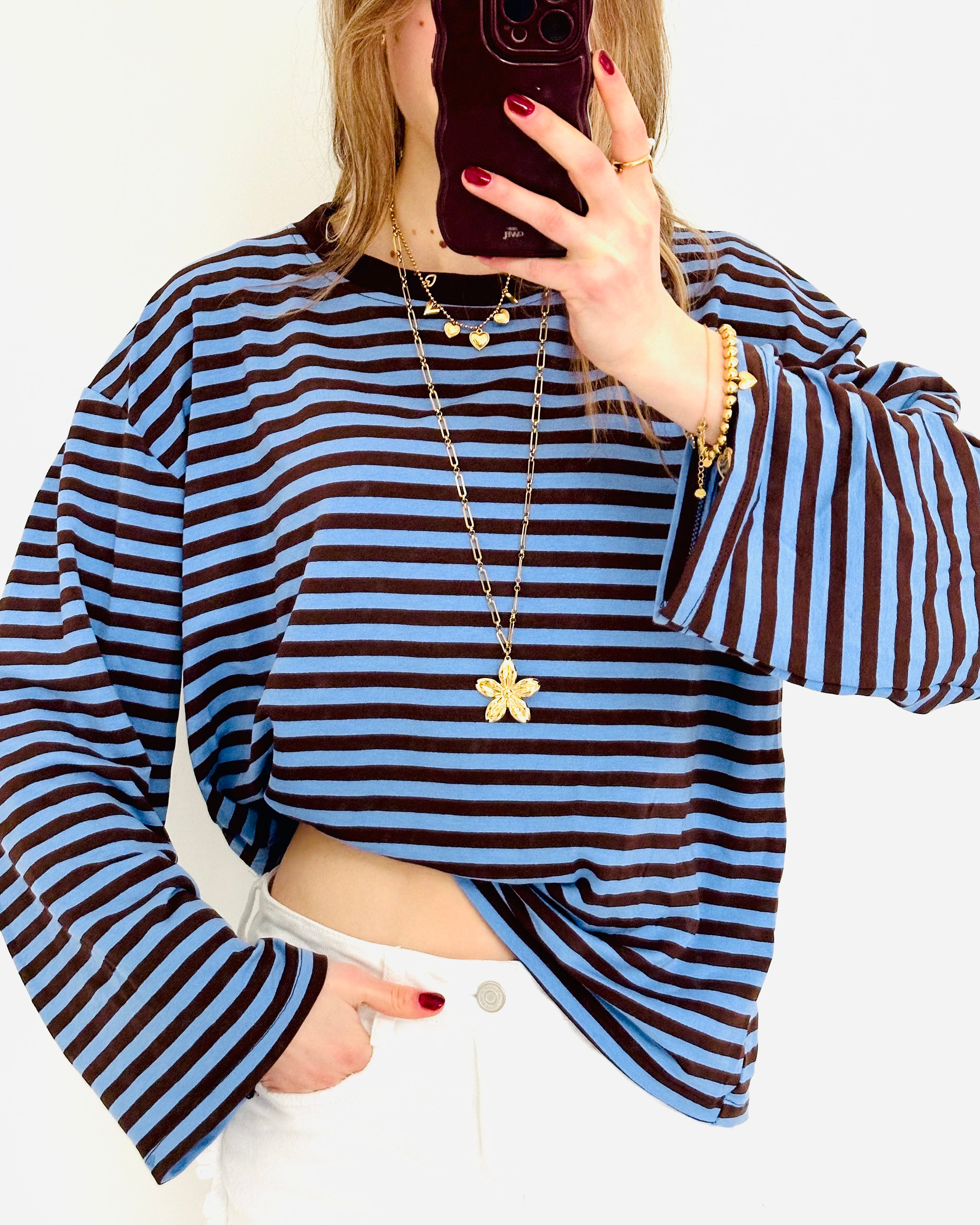 Casual stripe longsleeve dark blue bruin
