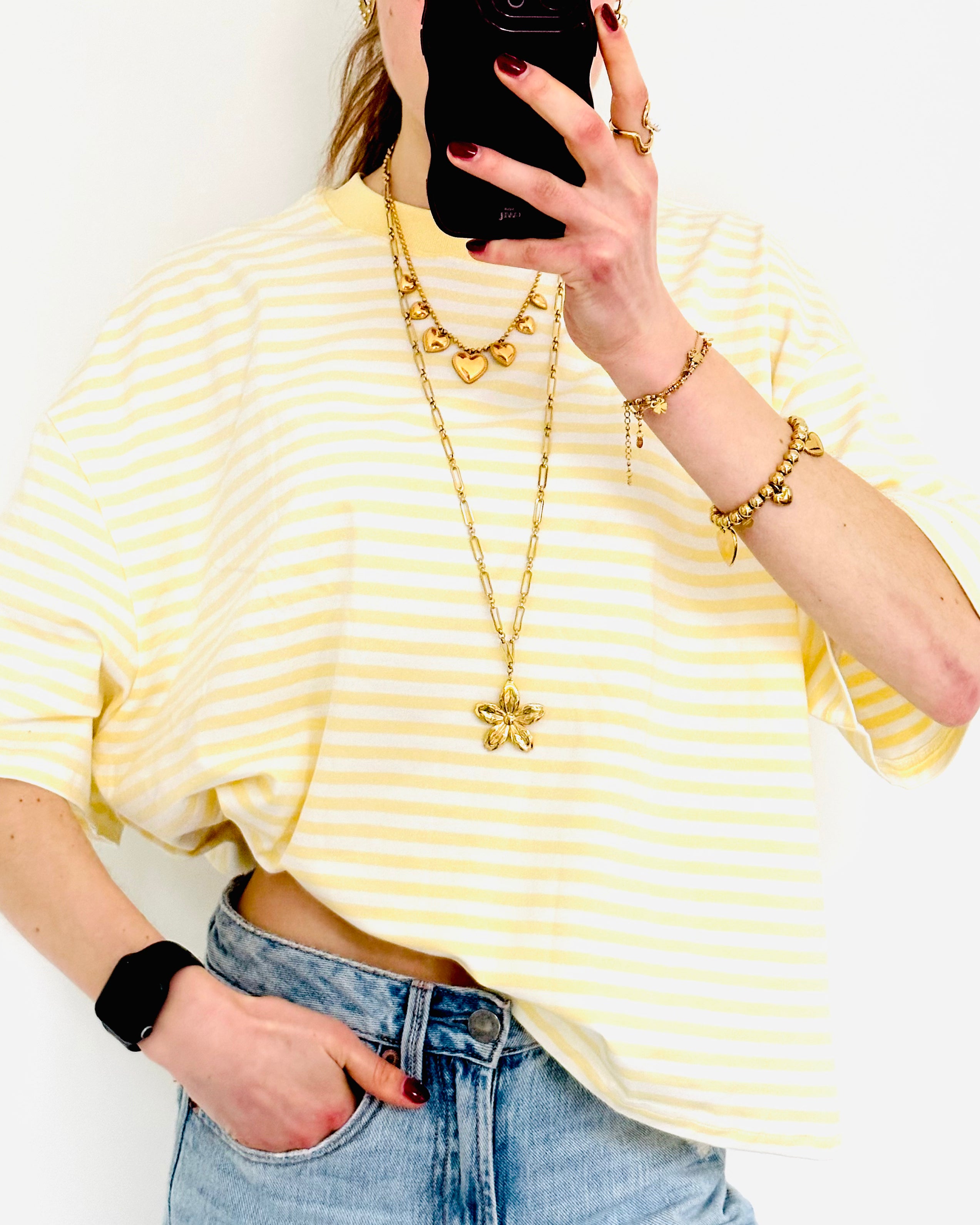 Casual stripe shortsleeve yellow white