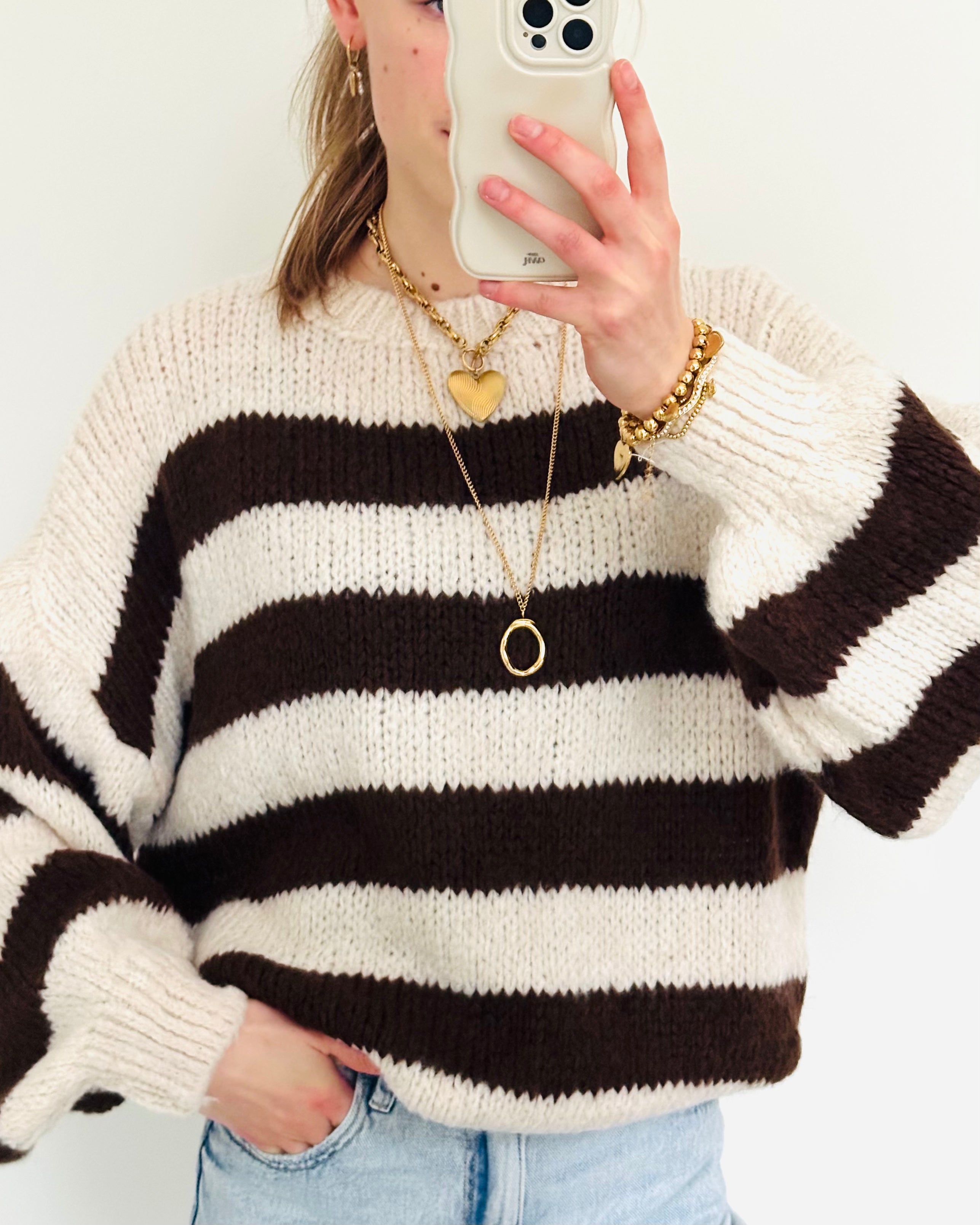 Comfy trui stripe brown white