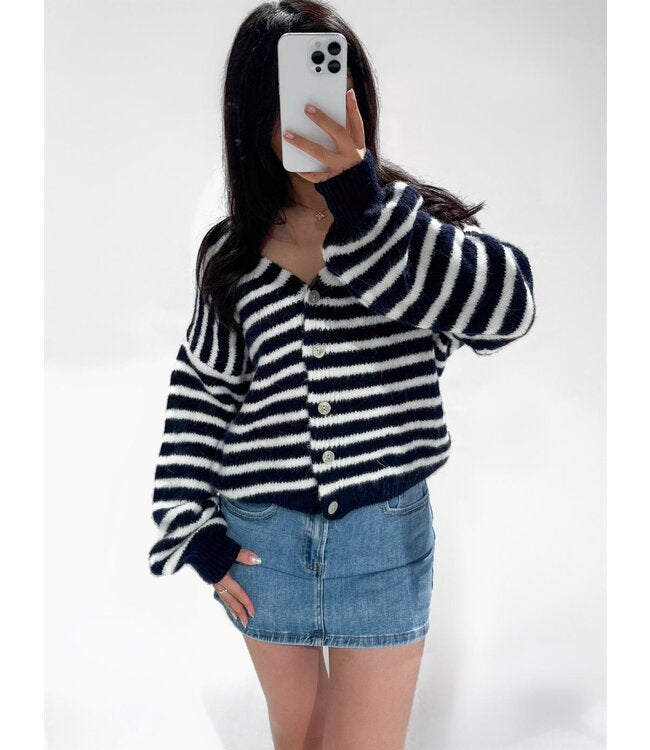Stripe cardigan navy