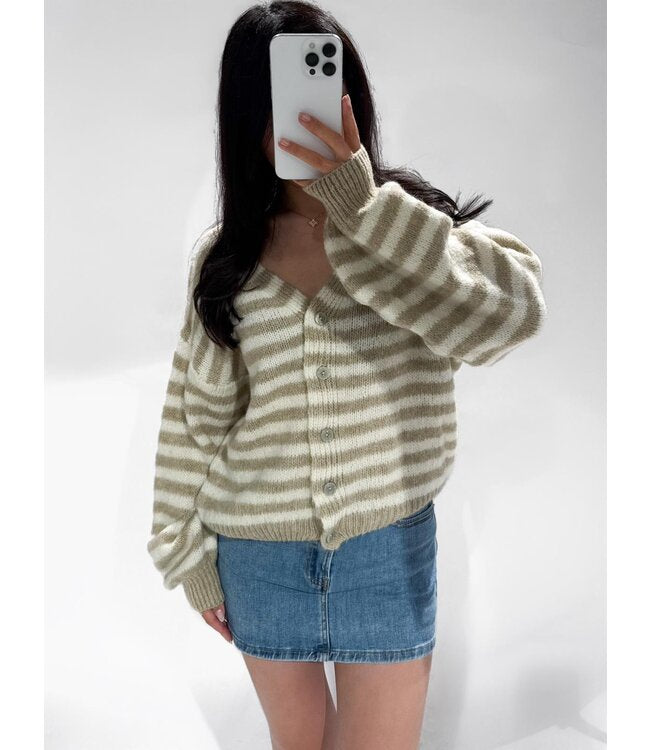 Stripe cardigan beige
