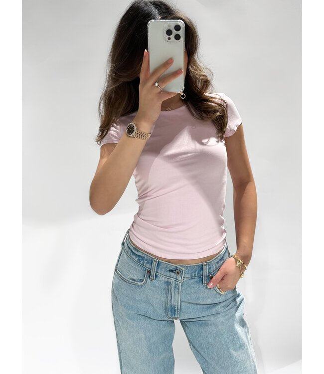 Fem top korte mouw roze
