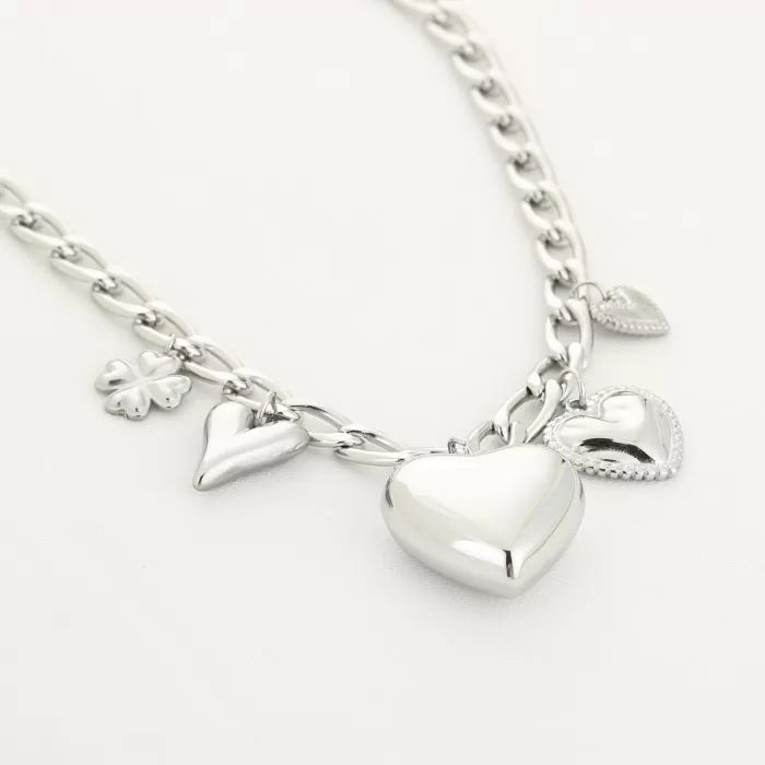 Klaver hartjes ketting zilver