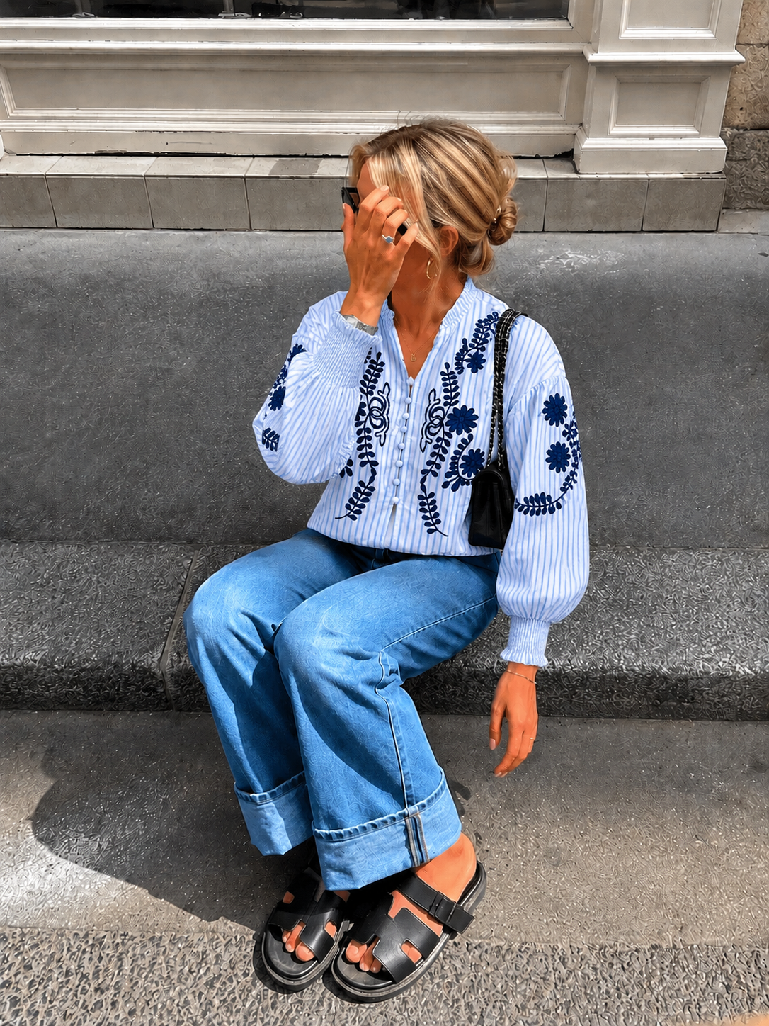 Moonie blouse striped navy blue