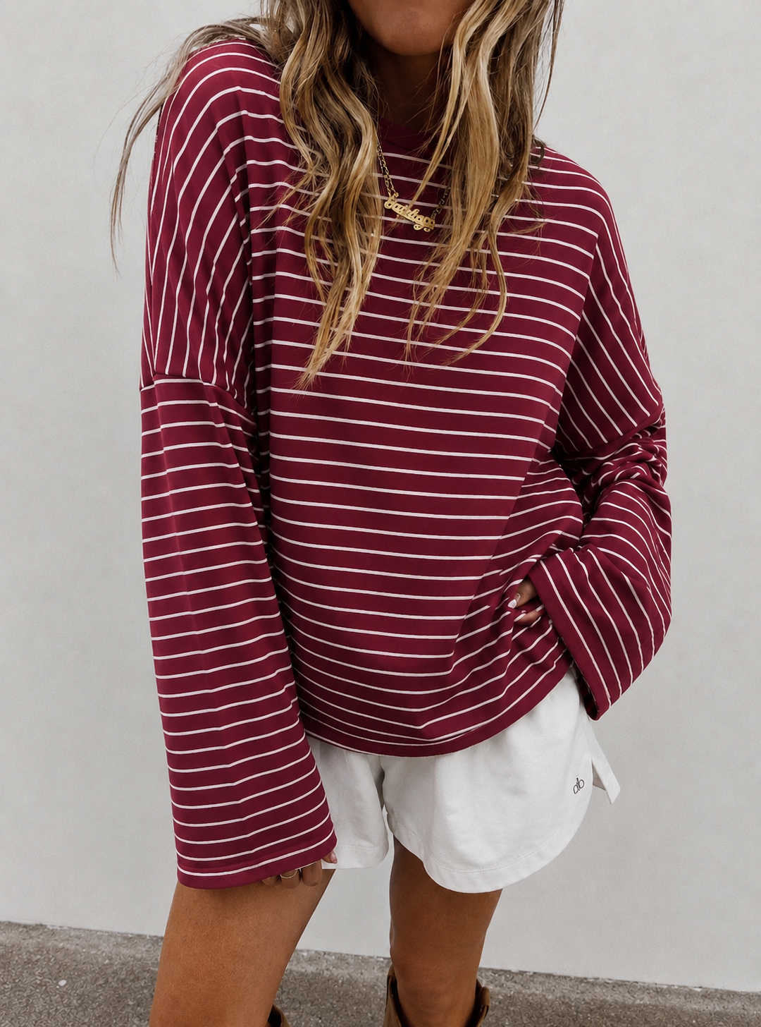 Striped longsleeve bordeaux pink