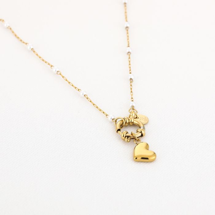 Pearl heart ketting goud