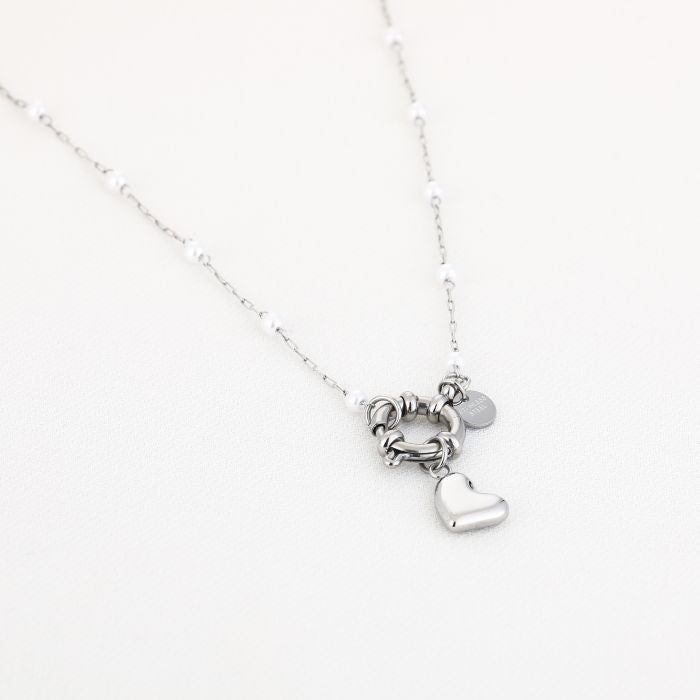 Pearl heart ketting zilver