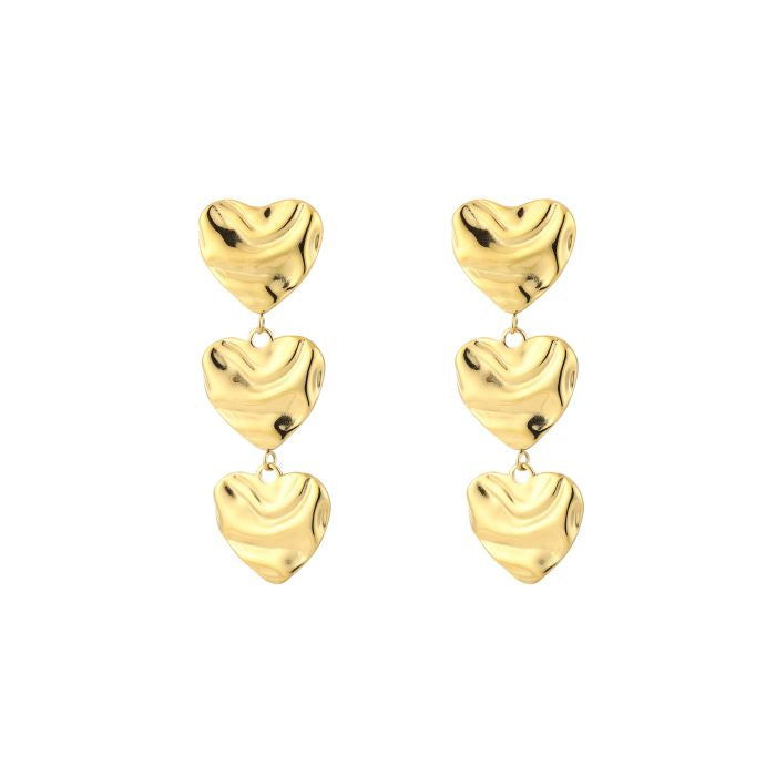 Triple heart oorbellen goud