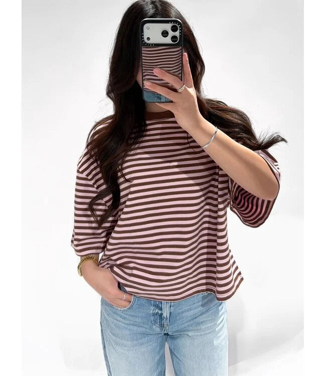 Casual stripe shortsleeve pink brown