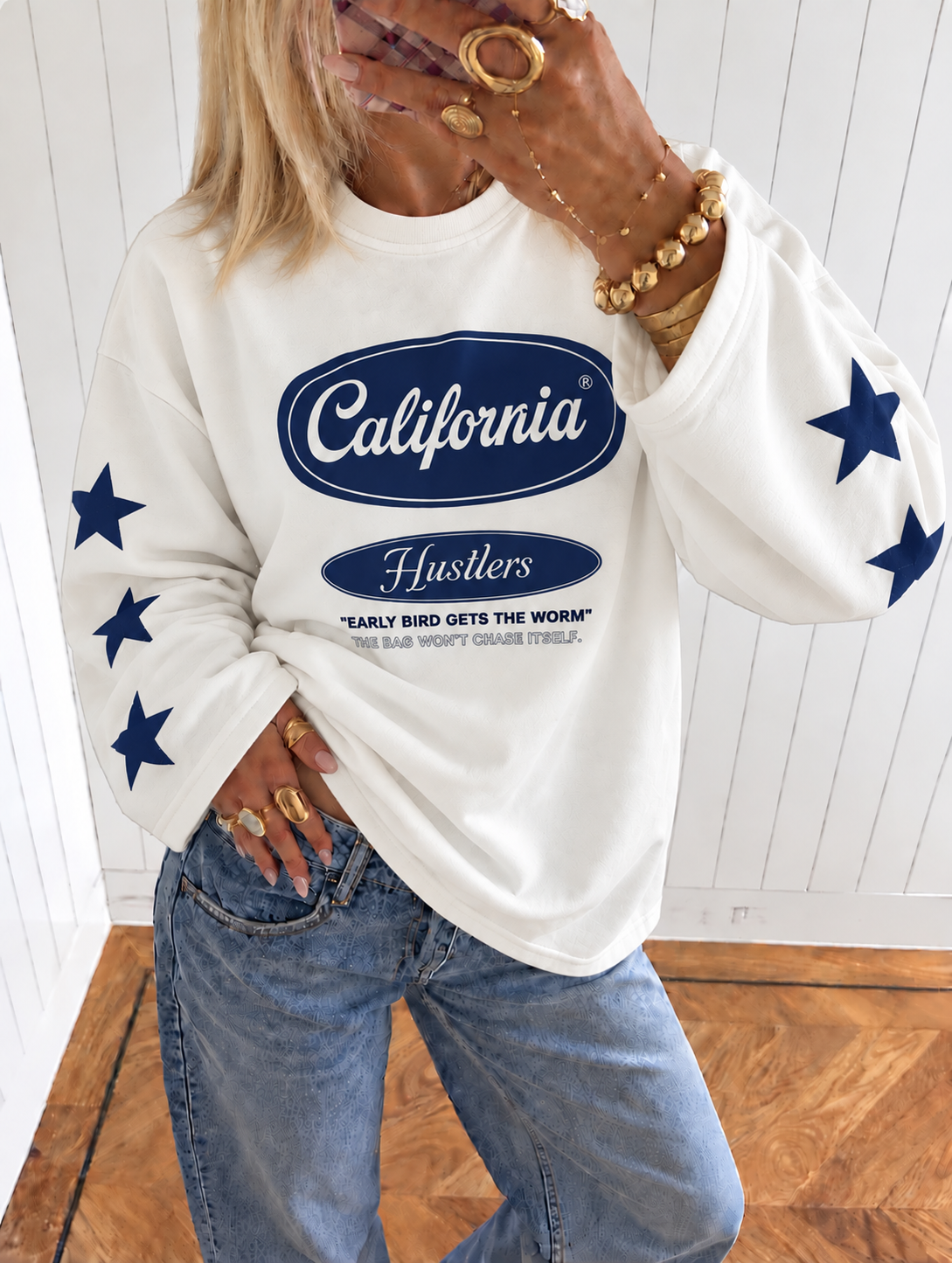 California sweatshirt white blue