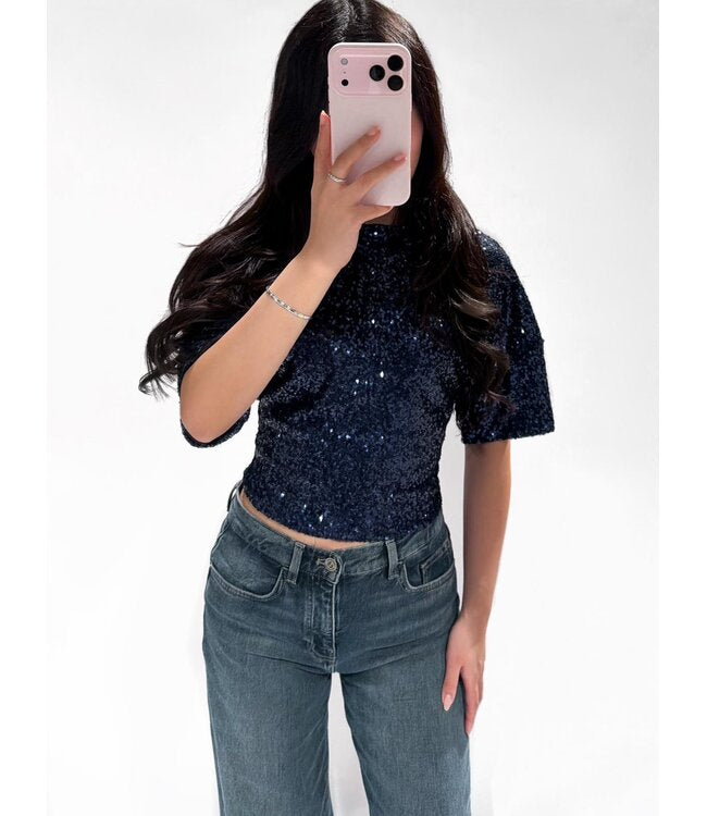 Shine glitter top navy