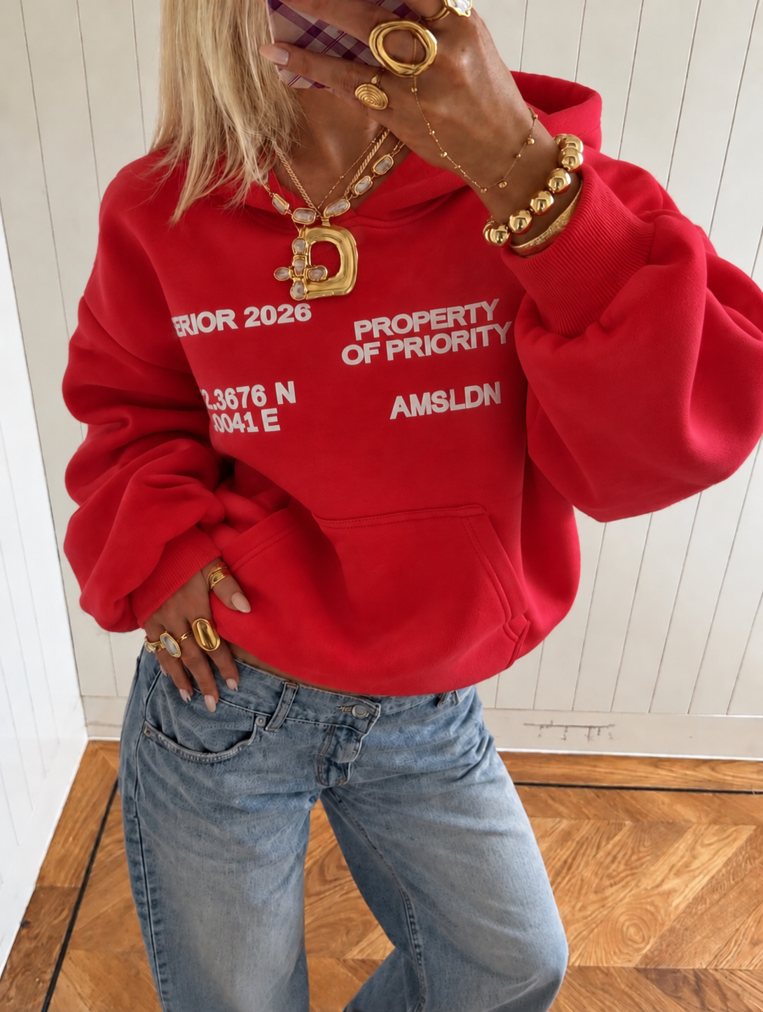 Priority hoodie ~ cloud red