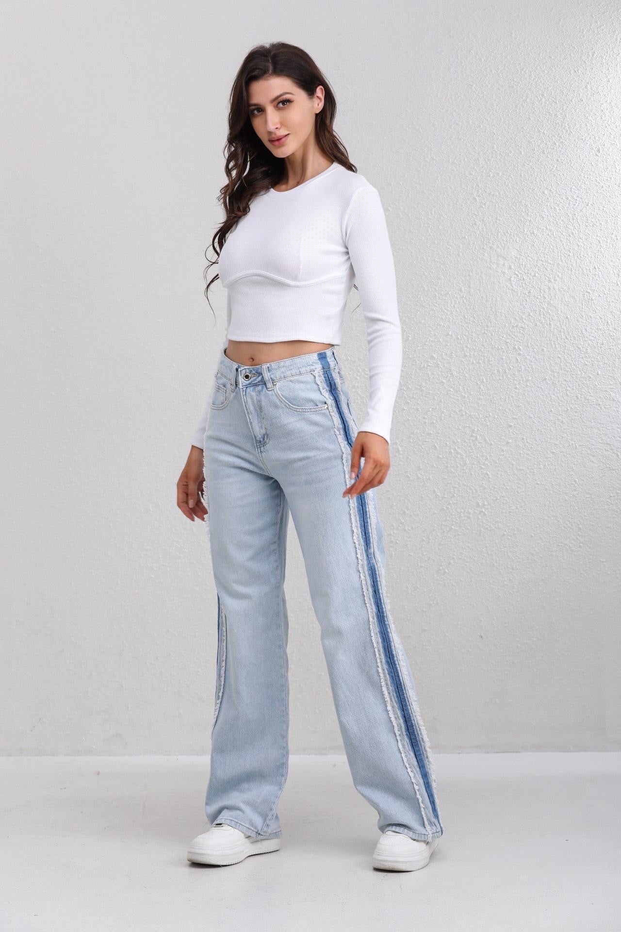 Limited straight leg jeans light blue stripe