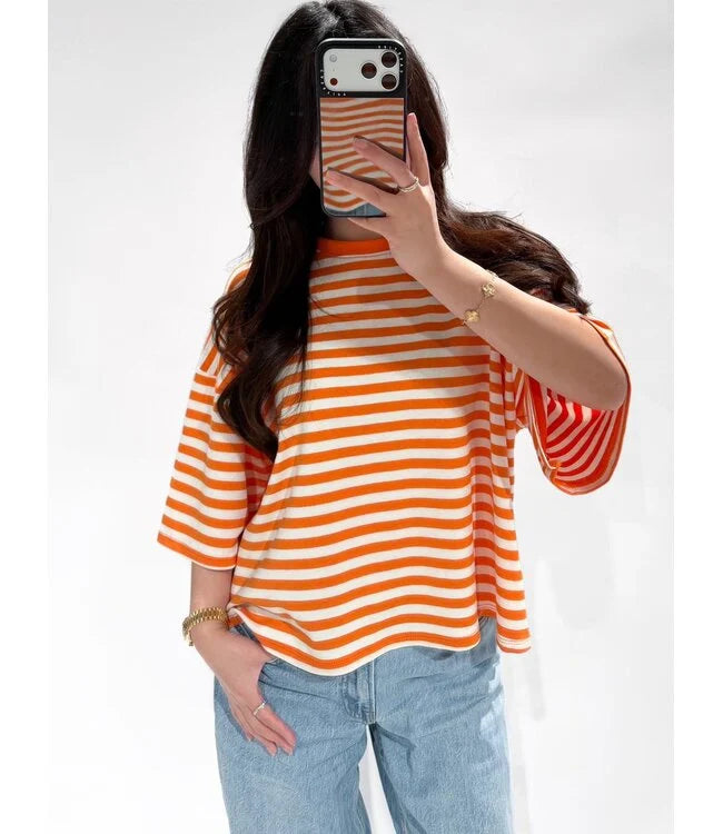 Casual stripe shortsleeve orange wit