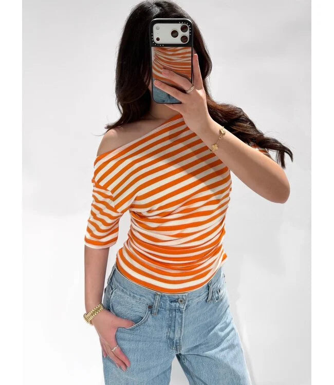 Casual stripe top orange white