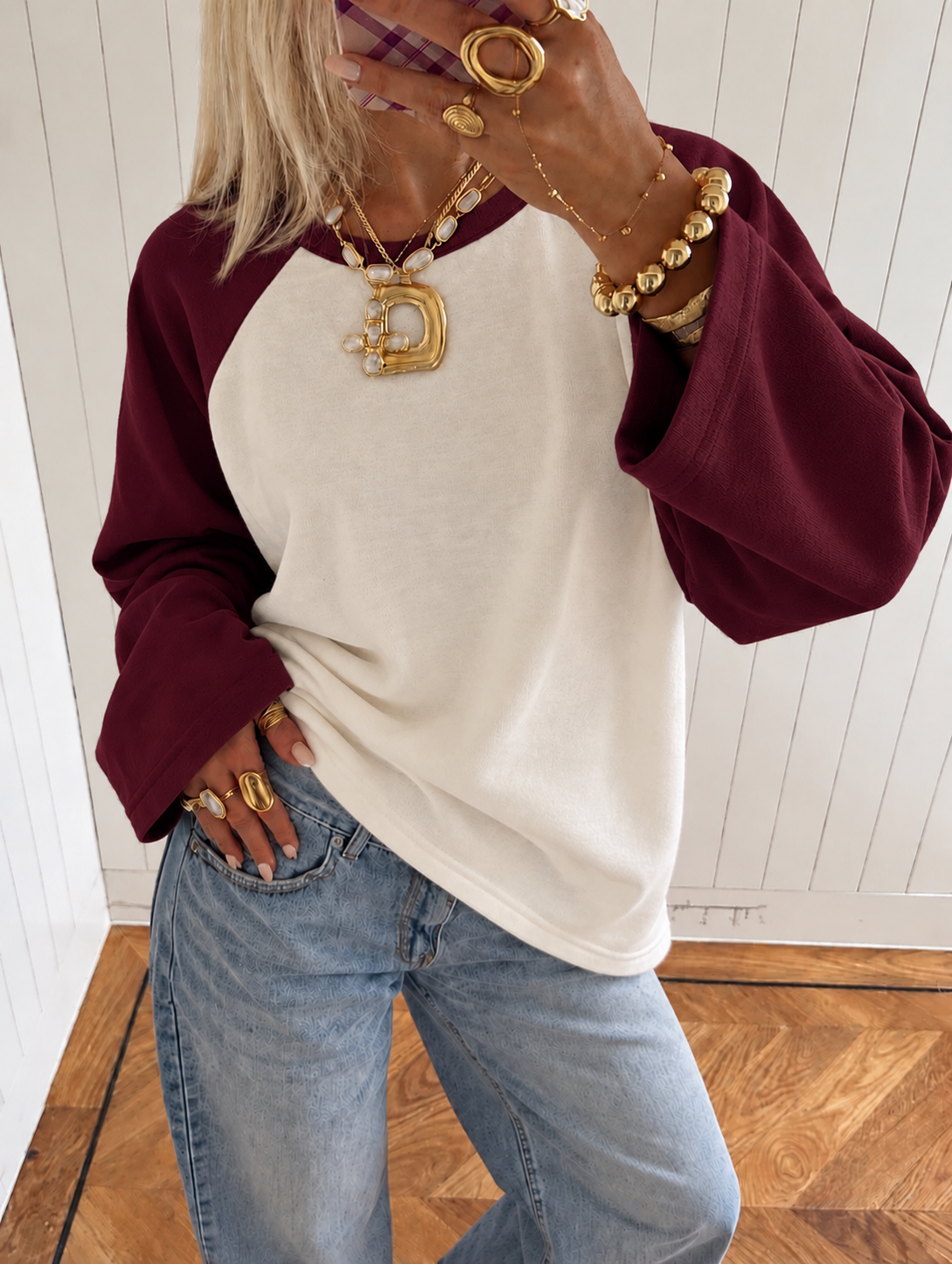 Double longsleeve Bordeaux white