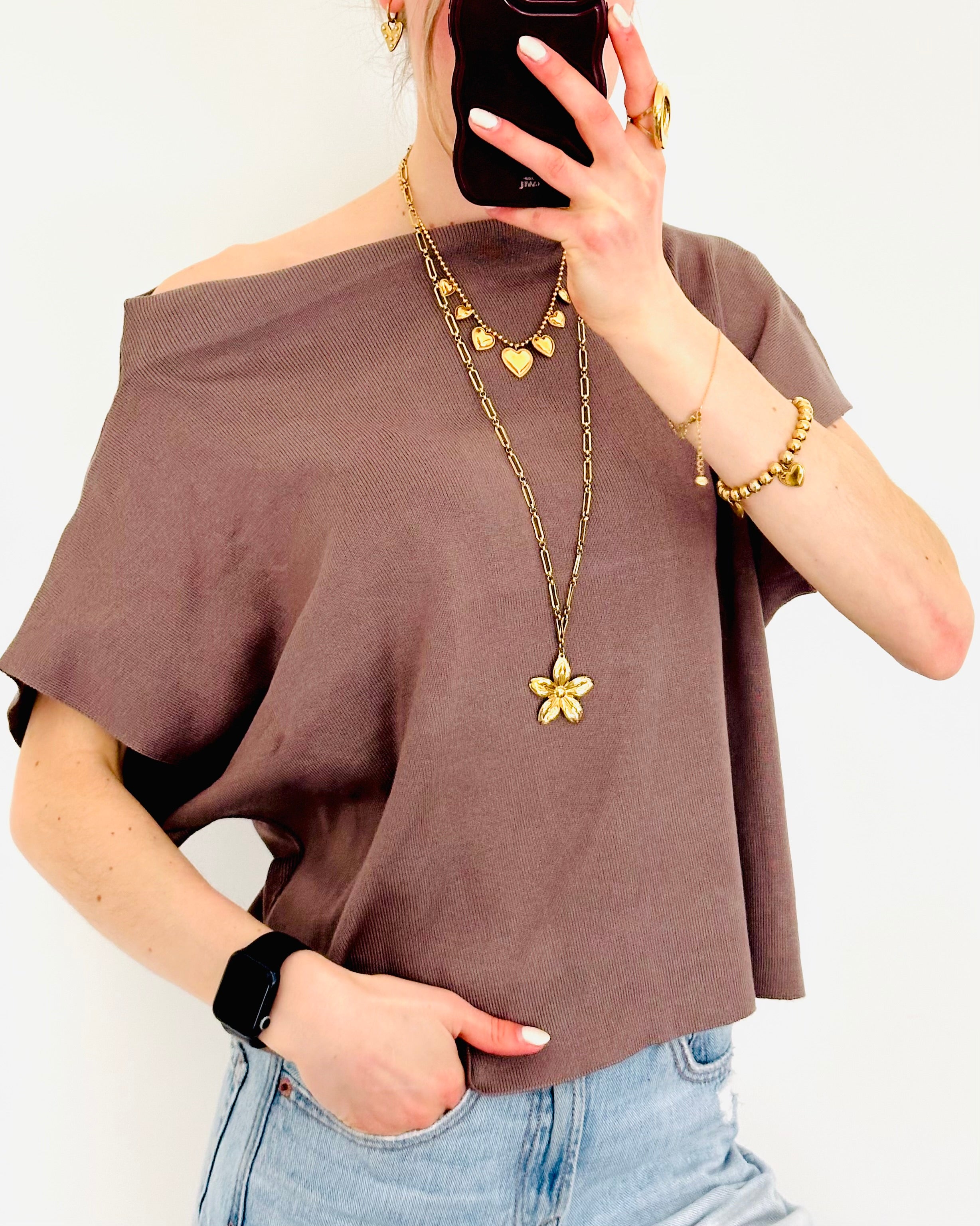 One shoulder knit taupe