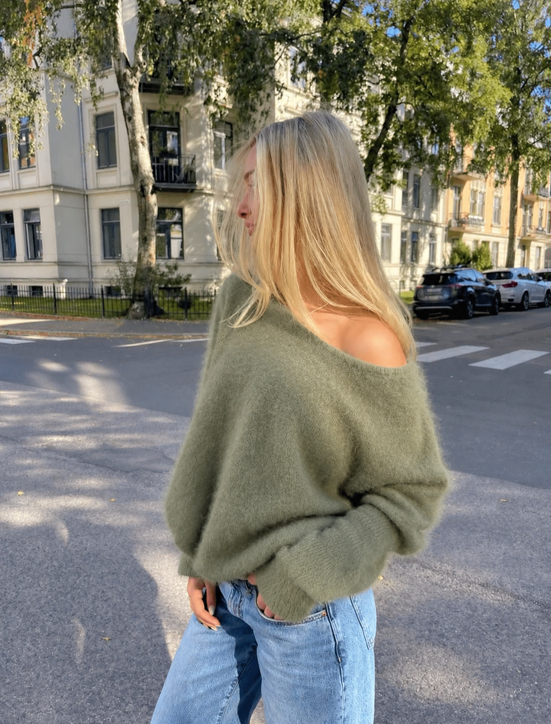 One shoulder trui khaki
