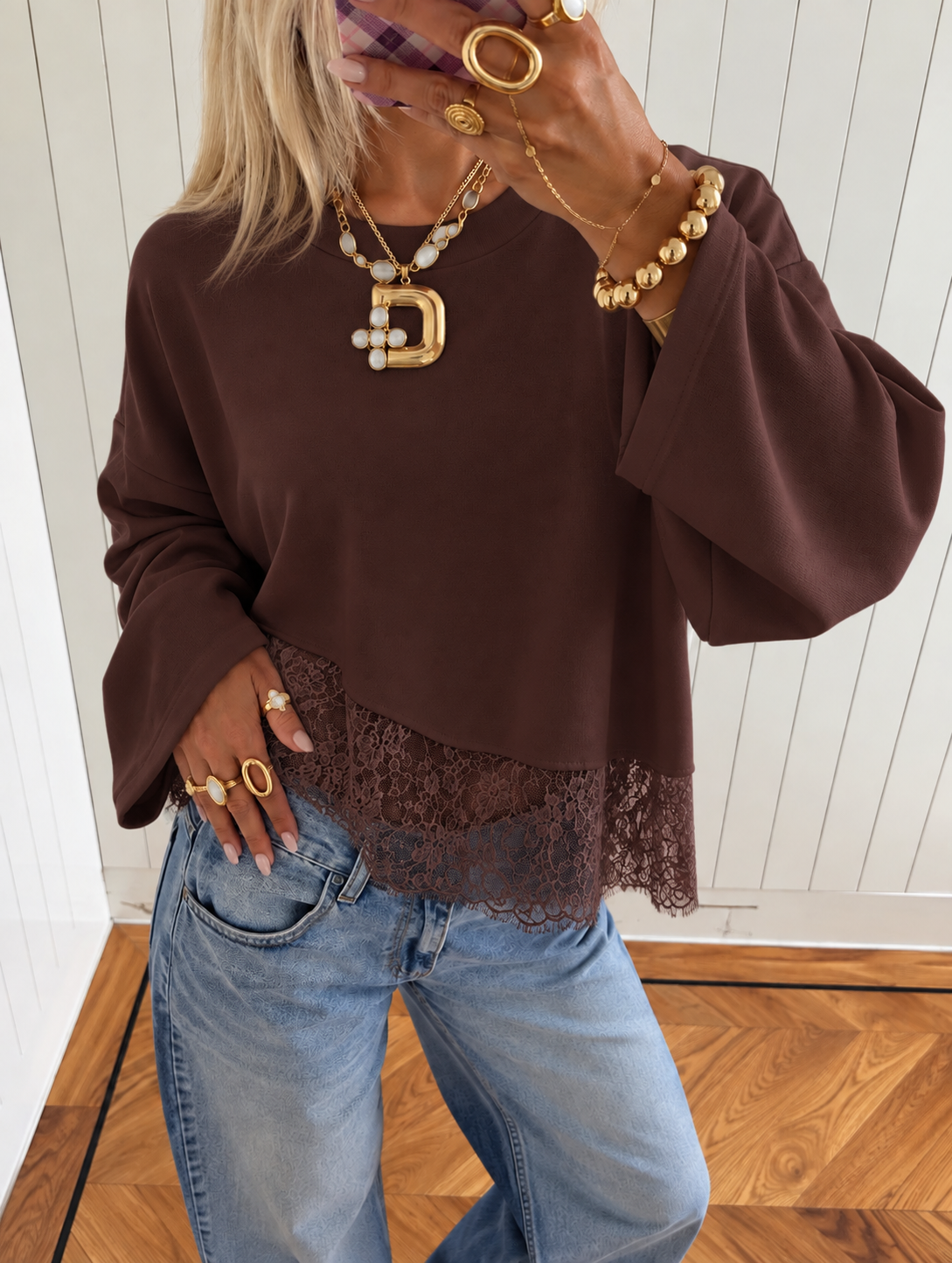 Lace longsleeve brown