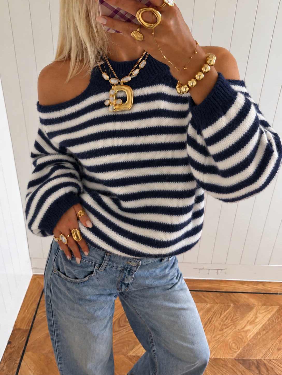 Elodie Choker Knit striped navy