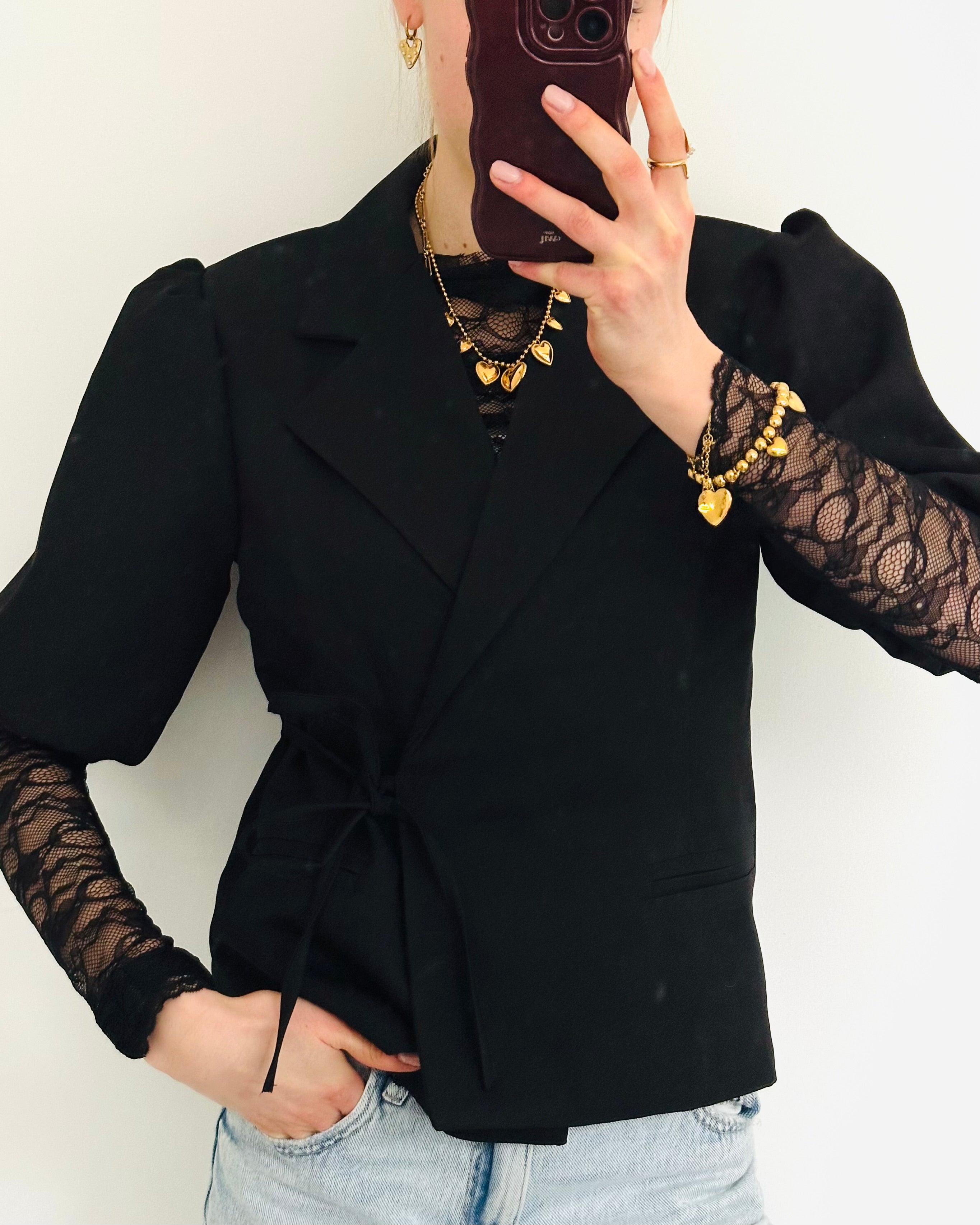 Elin wrap blazer black korte mouw