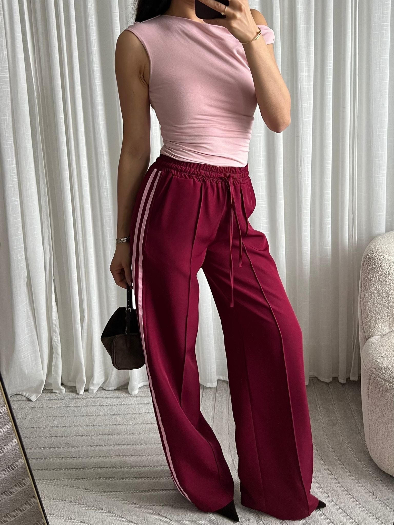 Limited striped pants bordeaux pink